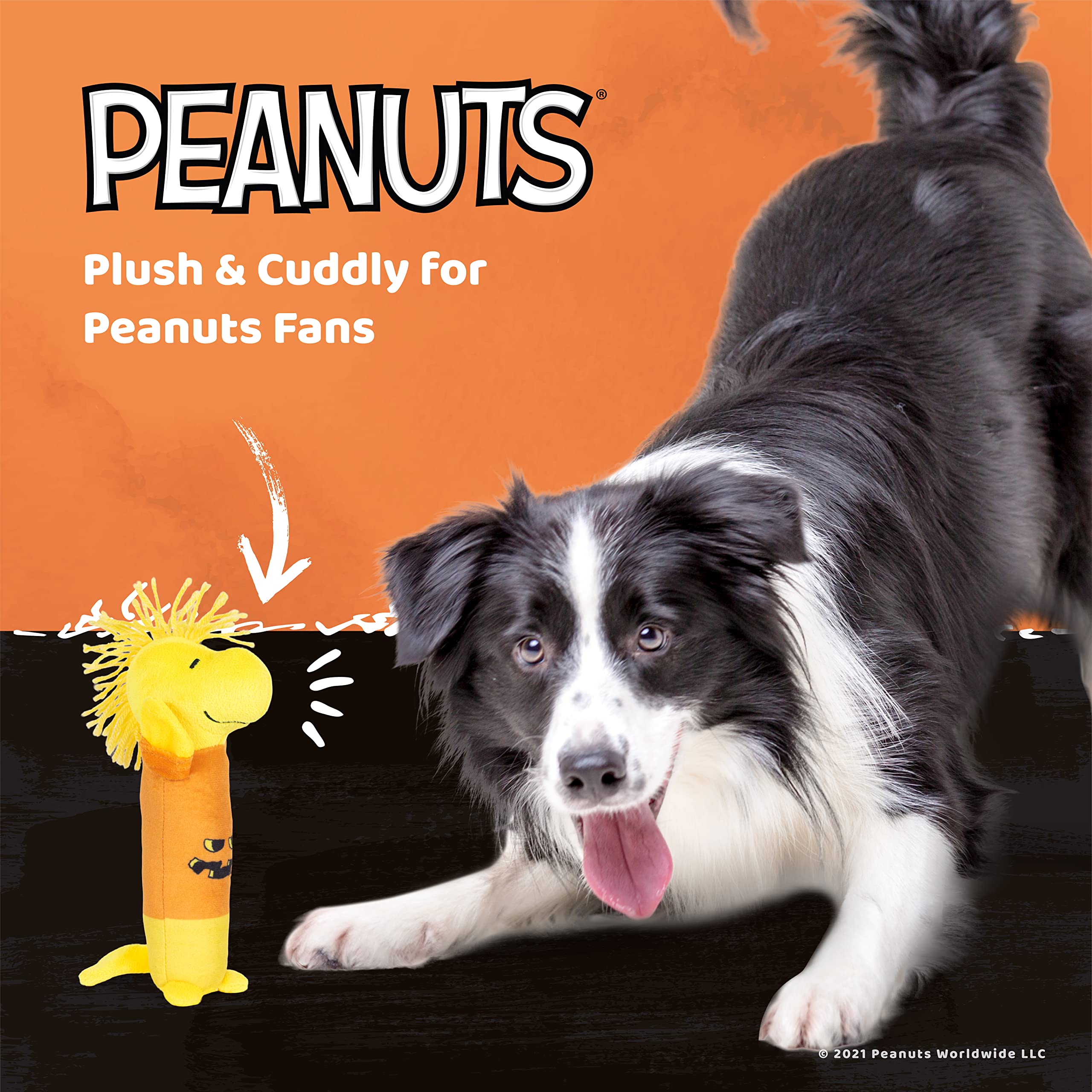 9 Inch 3 Pack Halloween Dog Toys - Snoopy Pumpkin, Woodstock Pumpkin & Snoopy Skeleton Plush Chew Toys | Officially Licensed Peanuts Collection | Durable Squeaky Dog Toys for Halloween Parties & Playtime