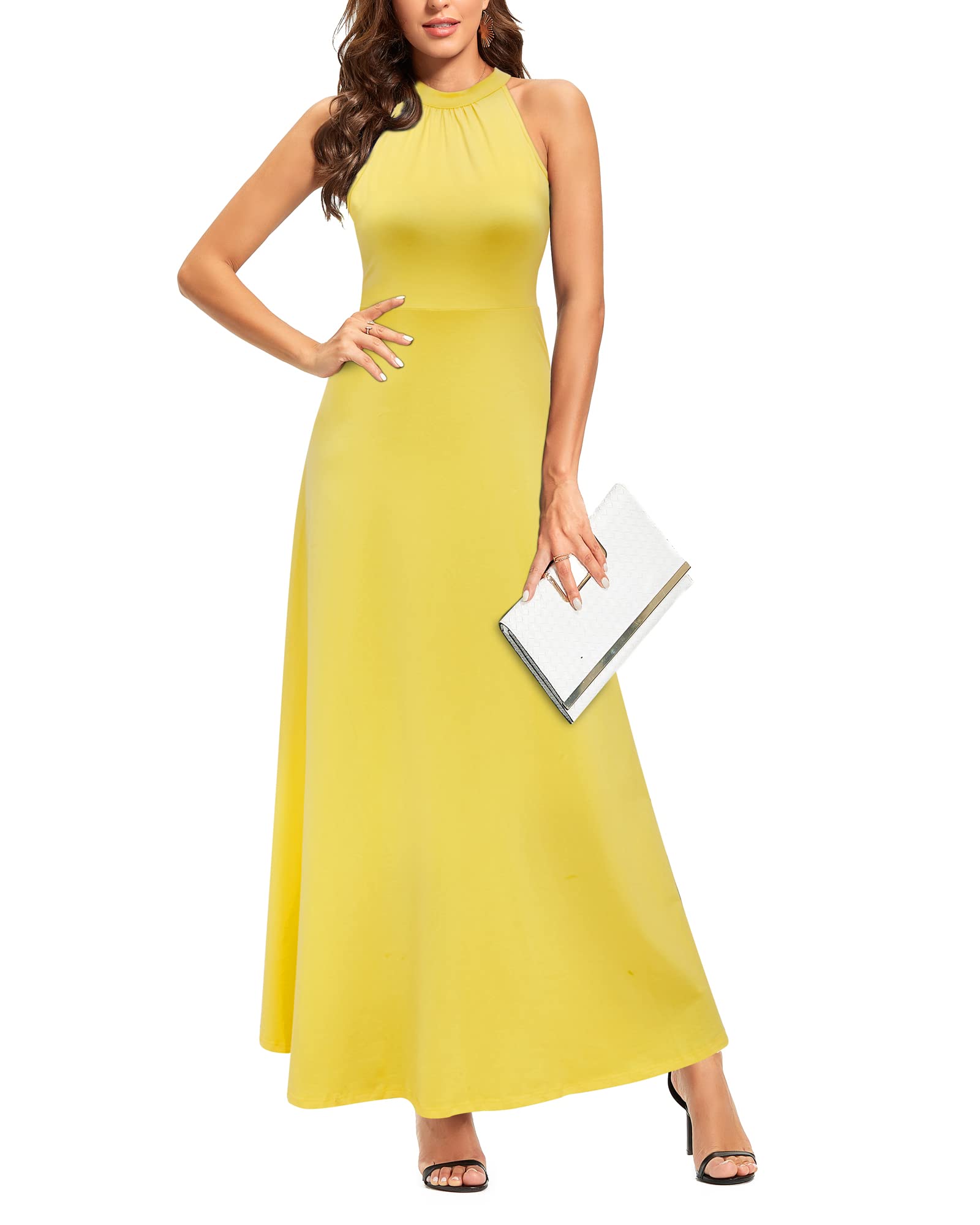 STYLEWORD Women's 2023 Summer Maxi Dress - Floral Hawaiian Beach Halter Neck Formal Long Gown for Wedding Guest & Fall Occasions | Perfect for Beach Vacations, Bridal Showers & Evening Events