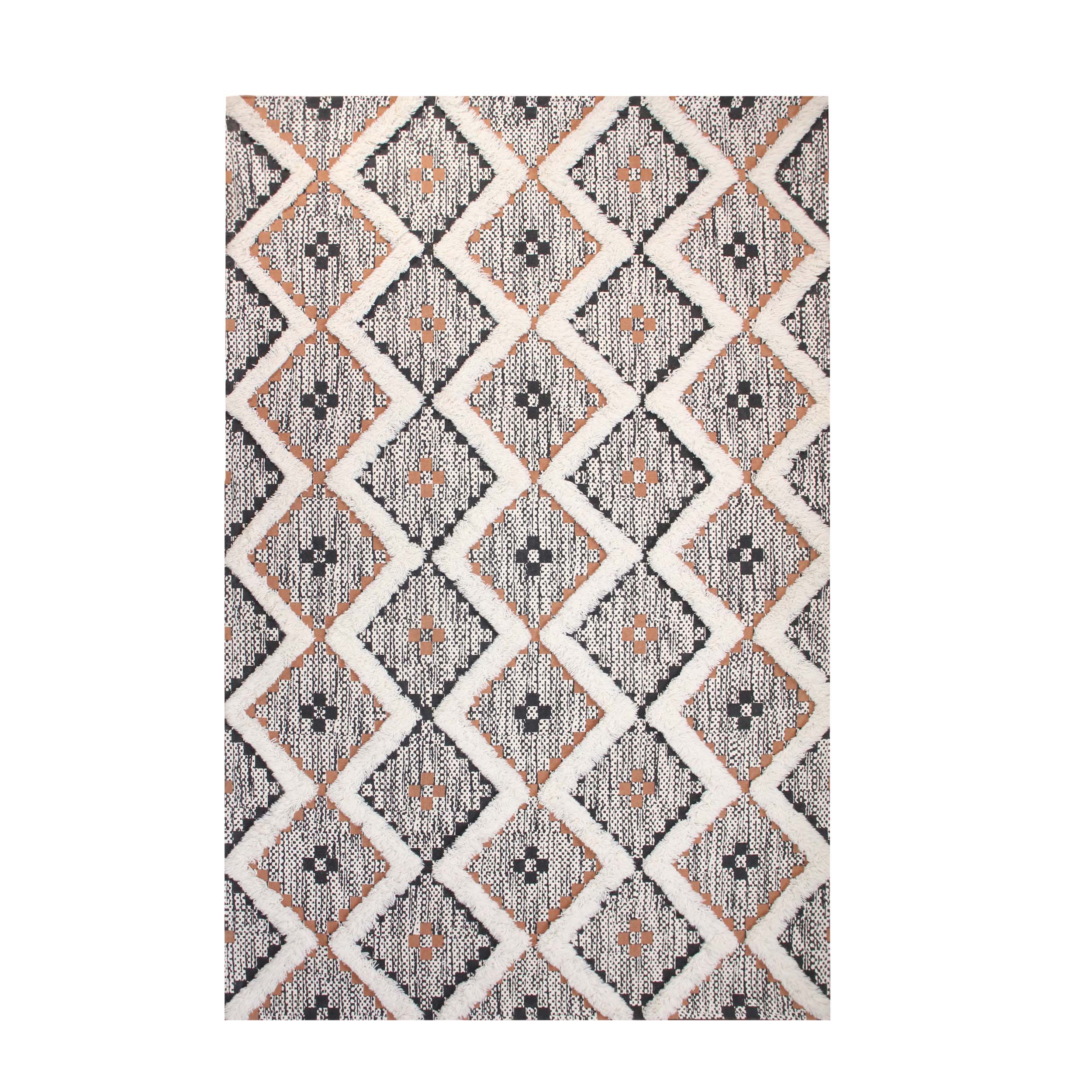 Hand Tufted Cotton Wool Geometric Farmhouse Area Rug - Soft Textured Boho Chic Rug for Living Room, Bedroom, Dining Room Decor