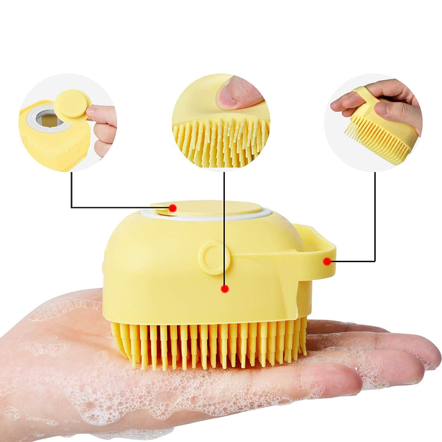 Kriya 1-Piece Silicone Body Scrubber & Exfoliating Bath Brush with Built-in Shampoo/Soap Dispenser - Unisex & Kids Use - Yellow (Multicolor Options) - Perfect for Shower, Bath & Spa Exfoliation