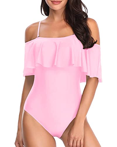 Vintage Off Shoulder Ruffled One Piece Swimsuit for Women - Beach & Pool Wear