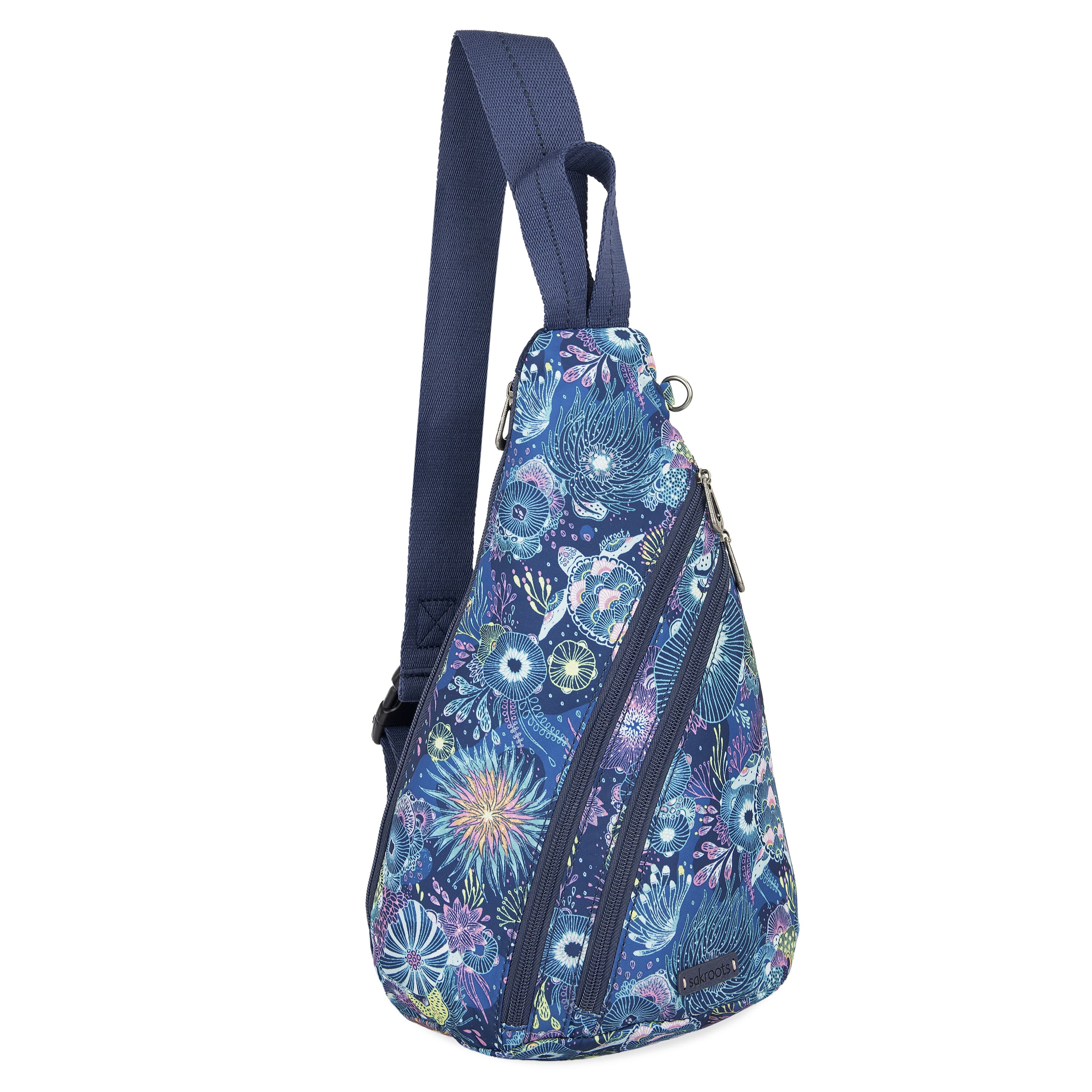 Eco-Friendly On The Go Sling Backpack - Lightweight Travel Bag with Adjustable Strap, Royal Blue Seascape Design | Perfect for Commuting, Hiking & Daily Use