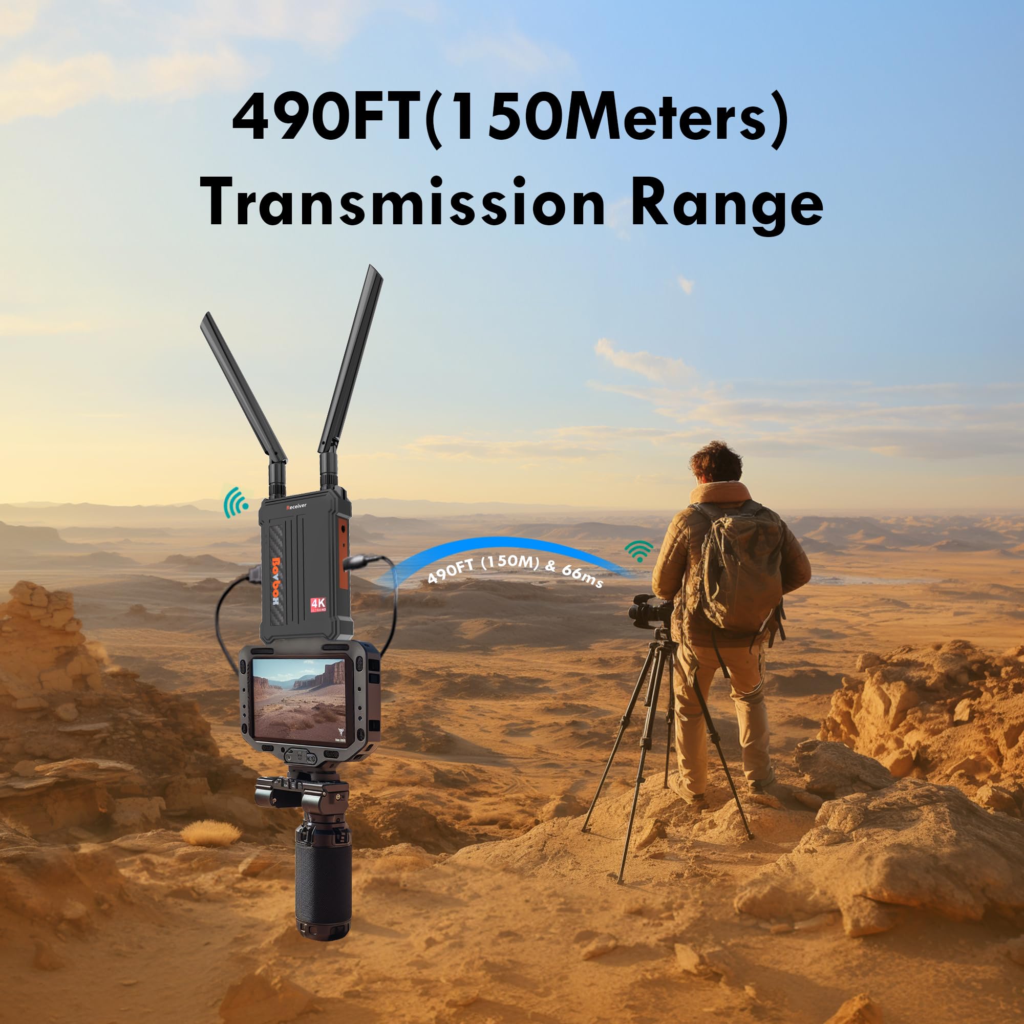 4K Wireless HDMI Transmitter and Receiver Kit - 2.4/5.0GHz Dual Band, 490ft (150m) Long Range, 0.1s Low Latency for Streaming HD Video/Audio from DSLR, Camera, Projector, DVR, Laptop, PS4 - Perfect for Home Theater, Gaming, Live Events and Professional Presentations