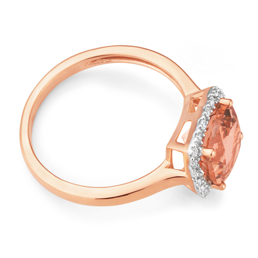 9ct Rose Gold 8mm 2.00 Carat Cushion Cut Morganite & 0.10 Carat Diamond Engagement Ring for Women - Perfect for Weddings, Anniversaries & Romantic Gifts
