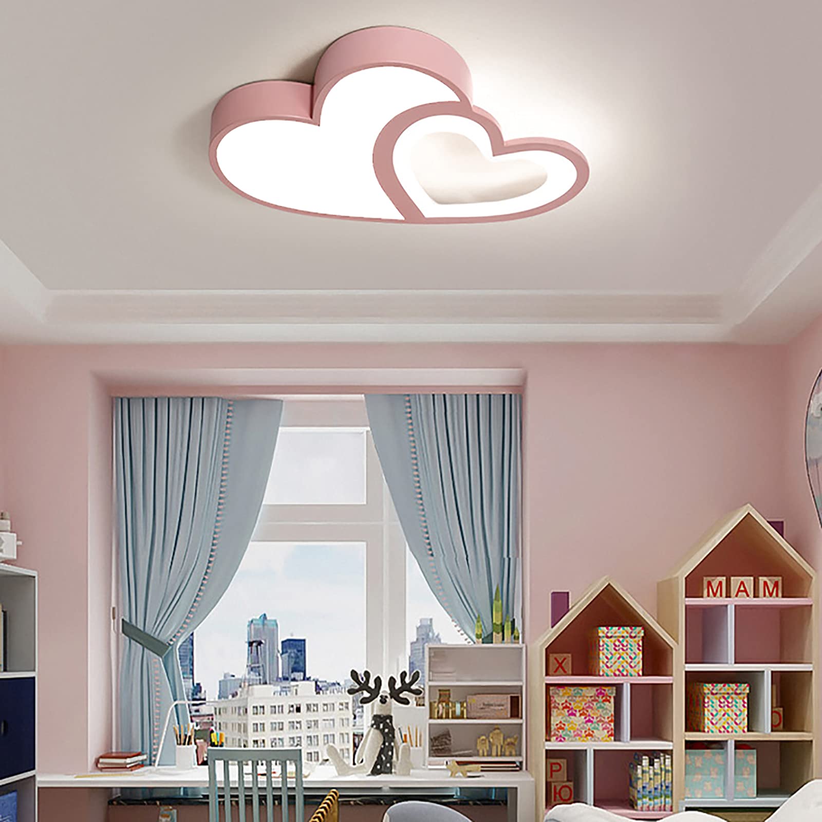 Heart-Shaped LED Flush Mount Ceiling Light - Dimmable Modern Lighting with Remote Control for Dining Room, Kids Bedroom, Nursery & Living Room | Pink Romantic Ambiance Light for Home Decor