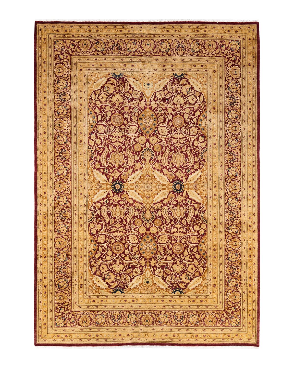 Handmade Wool Oriental Mogul Red 6x9 Area Rug - Traditional Hand-Knotted One-of-a-Kind Solo Rugs for Living Room, Bedroom & Home Decor
