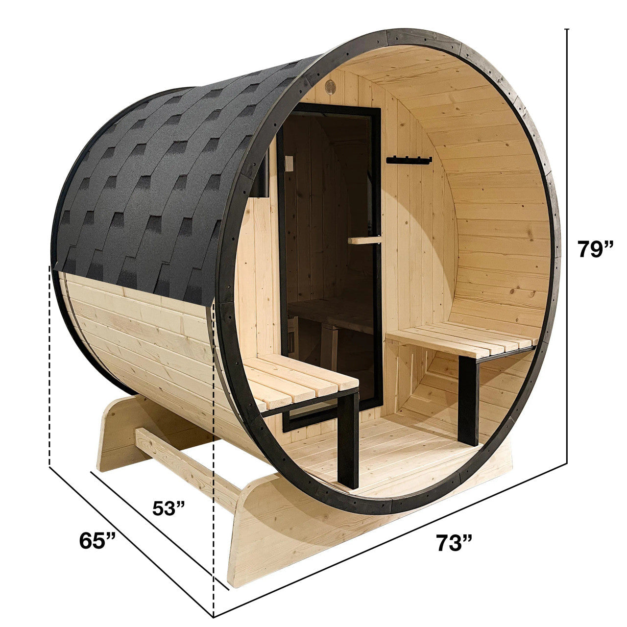 Premium Aleko Outdoor White Finland Pine Traditional Barrel Sauna with Black Accents & Front Porch Canopy - 2-4 Person Capacity | Perfect for Backyard Relaxation & Home Spa Experience
