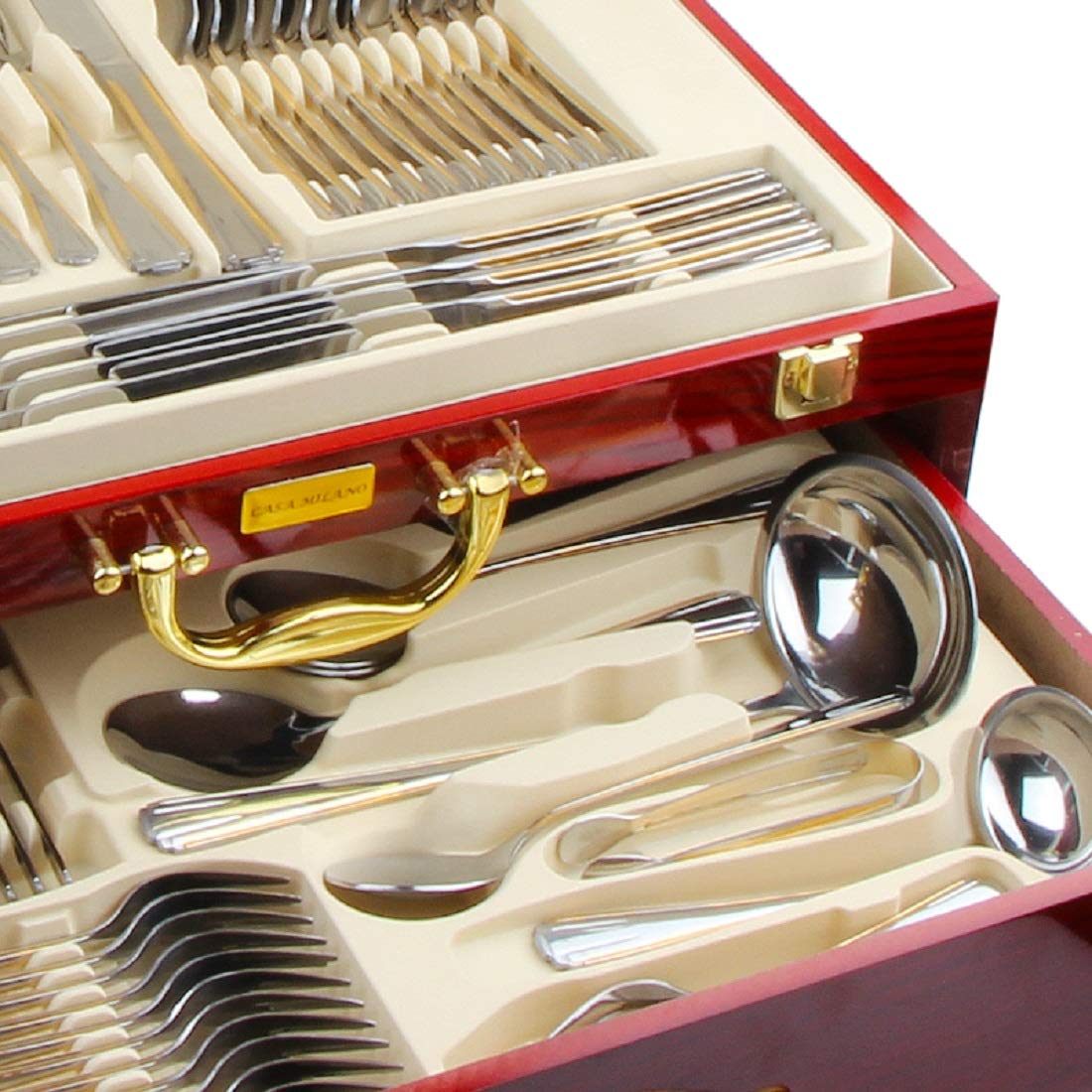 72-Piece Gold Flatware Set for 12 - 24K Gold Plated 18/10 Surgical Stainless Steel Cutlery with Wooden Storage Case - Elegant Dinnerware for Weddings, Parties & Fine Dining