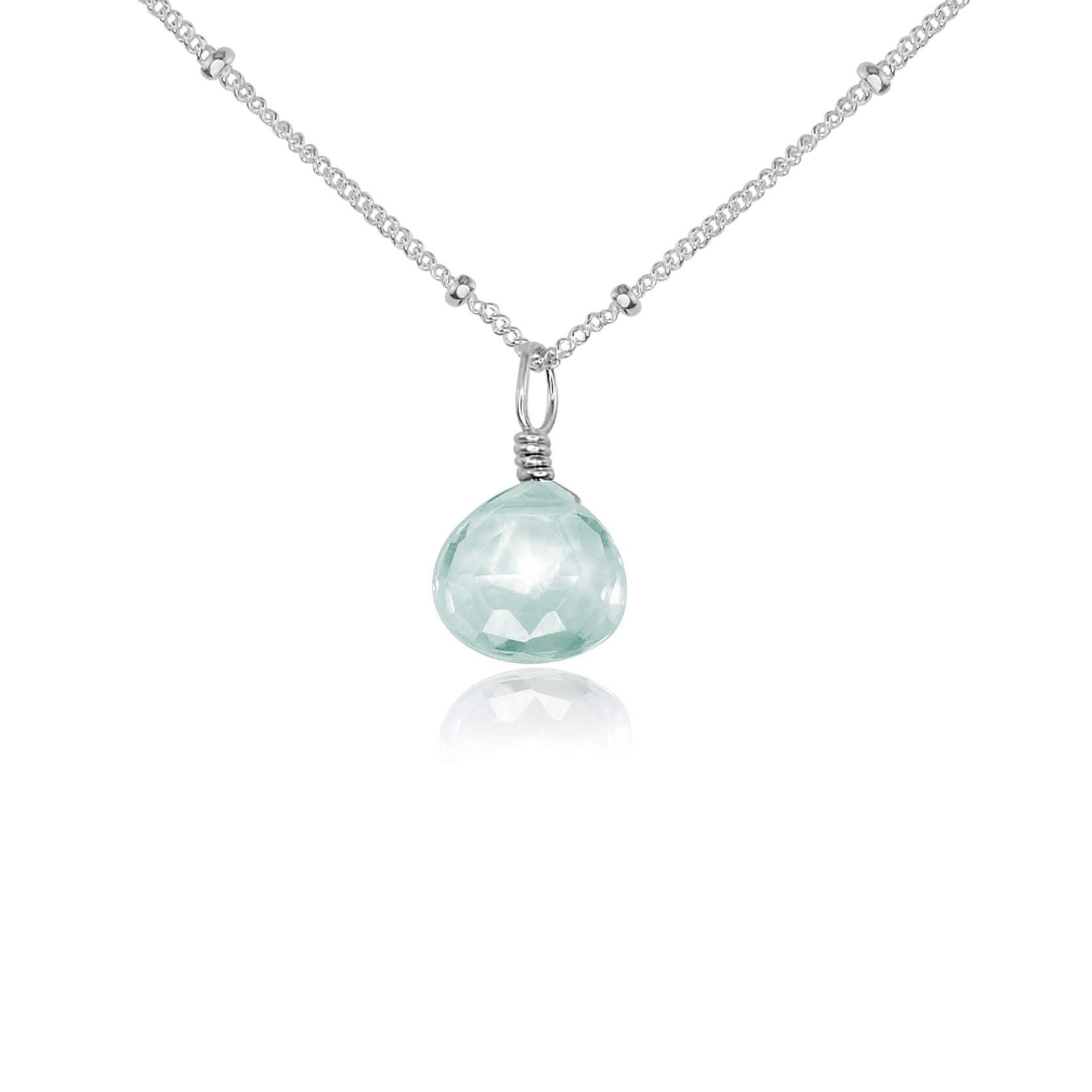 Elegant Tiny Aquamarine Teardrop Crystal Pendant Necklace | Dainty Blue Gemstone Jewelry for Women | Perfect for Weddings, Parties & Everyday Wear