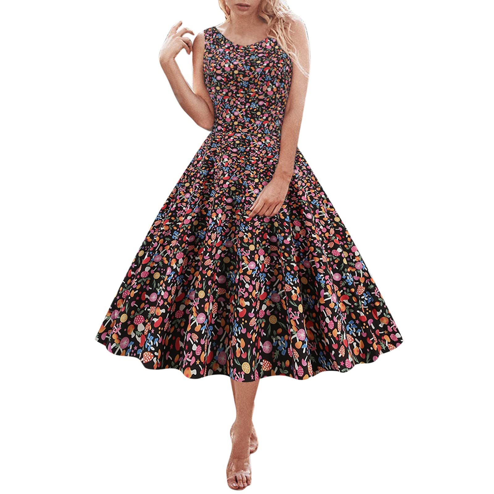 iQKA Women's Floral Print A-Line Swing Cocktail Dress - Knee Length Wrap V-Neck Sundress for Wedding Guest, Party & Prom | Perfect for Summer Events, Beach Vacations & Date Nights
