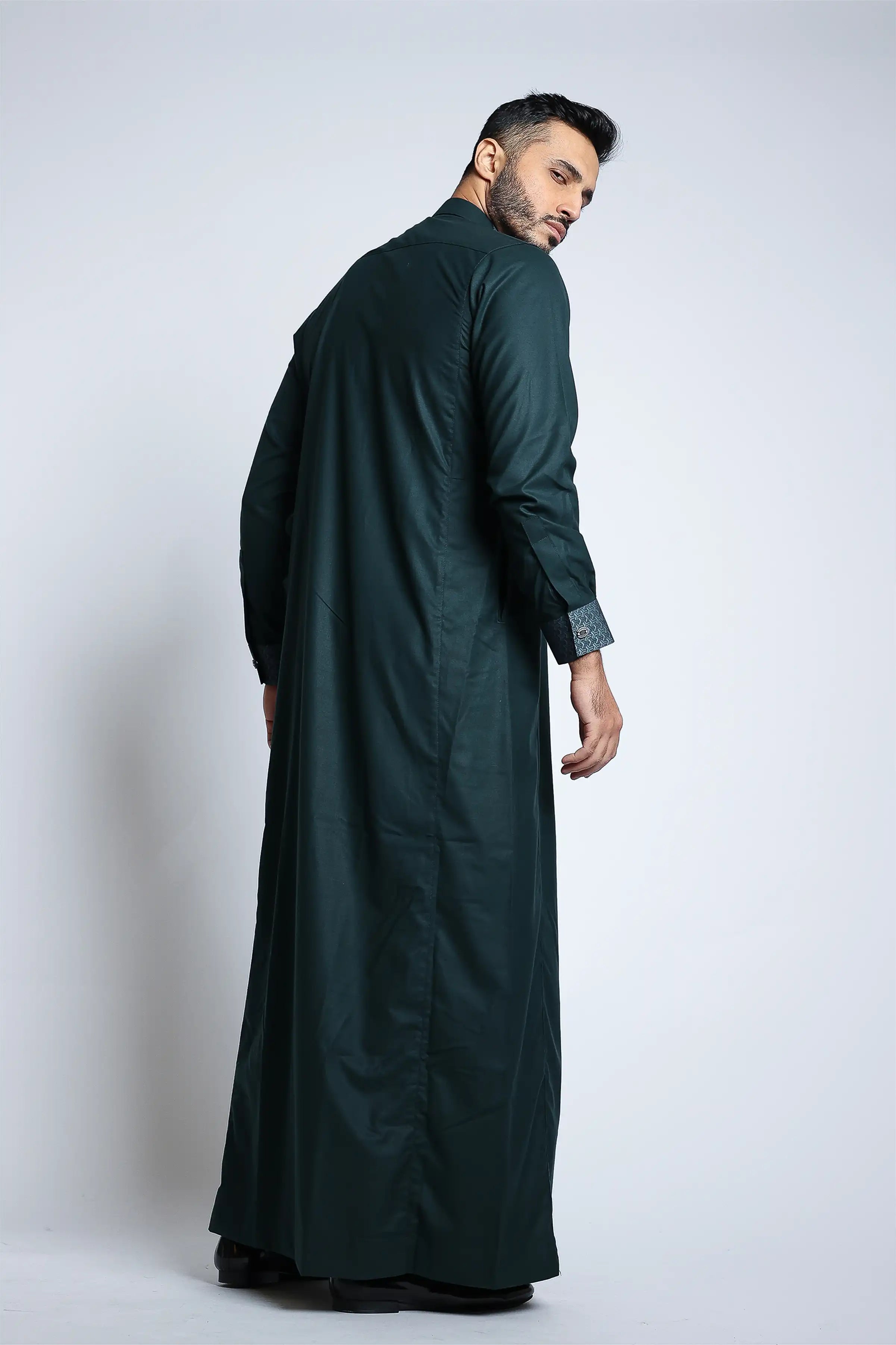J153 Storm Green Cutaway Thobe - Premium Islamic Robe for Men | Comfortable & Stylish Prayer Dress for Mosque, Eid, and Daily Wear