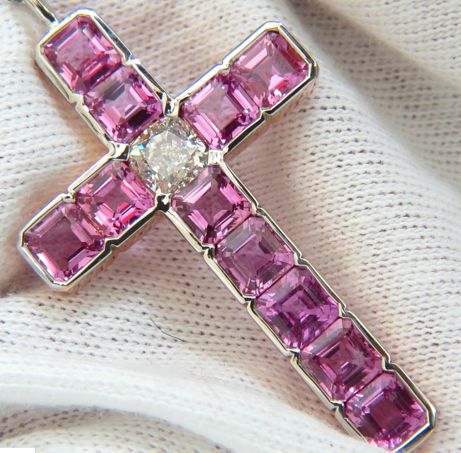 18KT Gold GIA Certified 10.41CT Natural Pink Sapphire Diamond Cross Pendant Necklace - Elegant Jewelry for Weddings, Anniversaries & Special Occasions