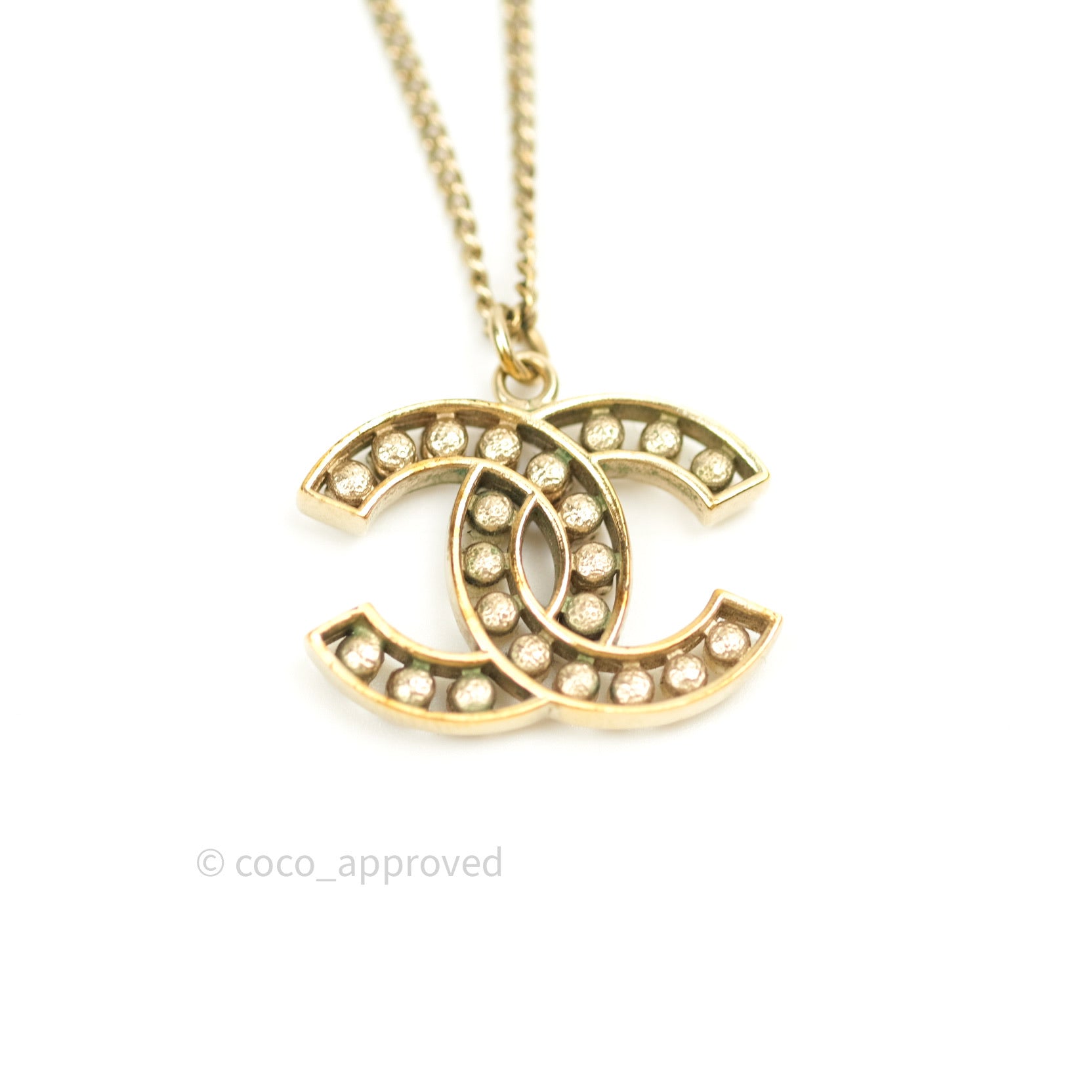Chanel CC Pearl Crystal Necklace in Gold - Elegant Luxury Jewelry for Women, Perfect for Parties, Weddings & Special Occasions