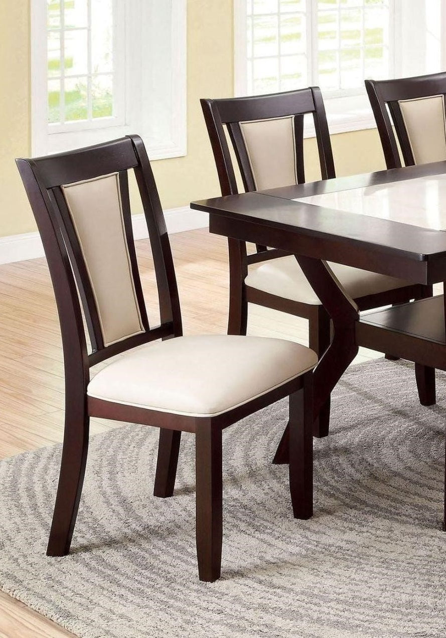 Modern Set of 2 Dark Cherry & Ivory Solid Wood Side Chairs with Padded Leatherette Upholstered Seats - Kitchen & Dining Room Furniture for Home Decor