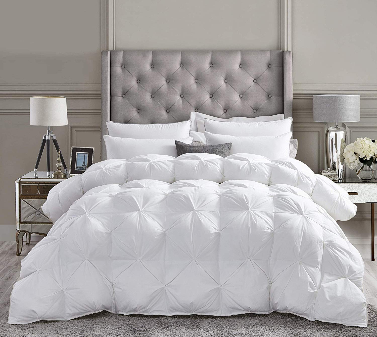 Premium 3-Piece Pinch Pleated Comforter Set - 1000 Thread Count 100% Egyptian Cotton Ultra Soft Bedding (Twin/Twin XL, White) for Cozy Bedroom Decor & Guest Room Luxury