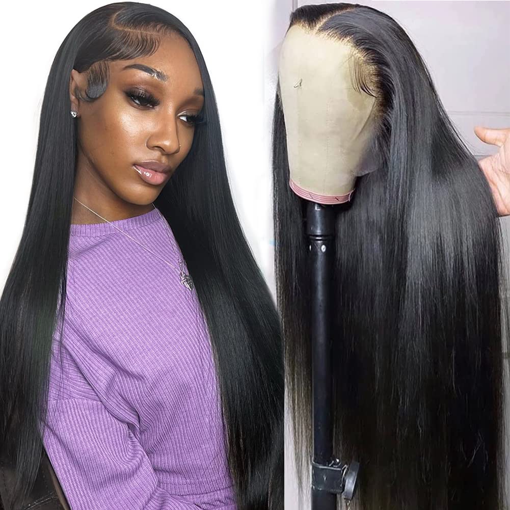 34 Inch Straight Lace Front Wigs Human Hair - Pre Plucked Bleached Knots, Glueless 180% Density 13×4 HD Lace - Natural Hairline with Baby Hair for Women | Perfect for Daily Wear, Cosplay, and Special Occasions