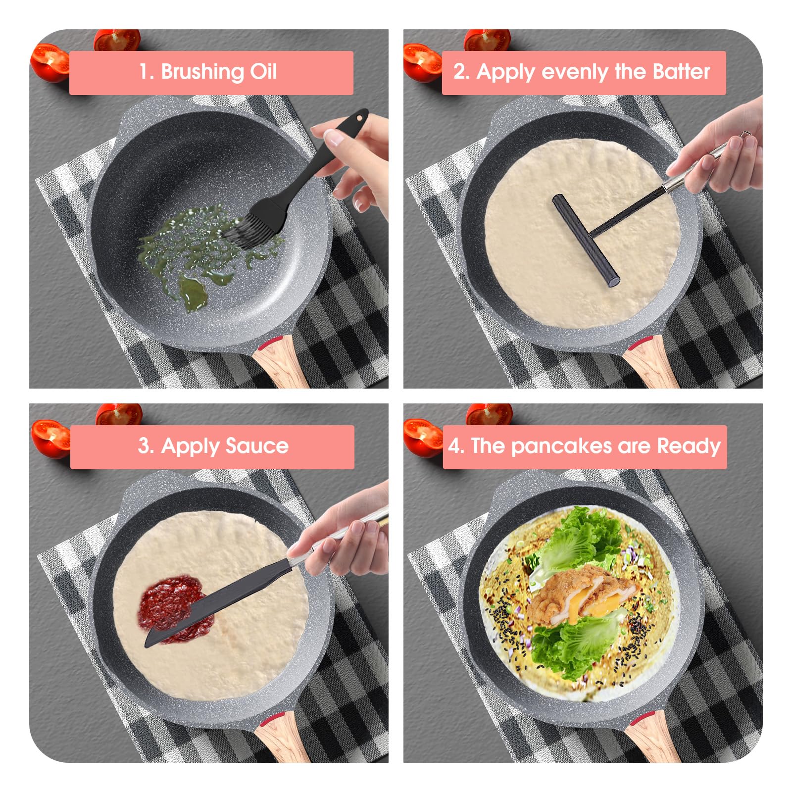 GOTFUN 3-Piece Crepe Maker Set - Stainless Steel Crepe Spreader & Turner with Silicone Brush - Professional Crepe Tools for Perfect Pancakes, Crepes, and Desserts - Ideal for Home Kitchen and Breakfast Restaurants