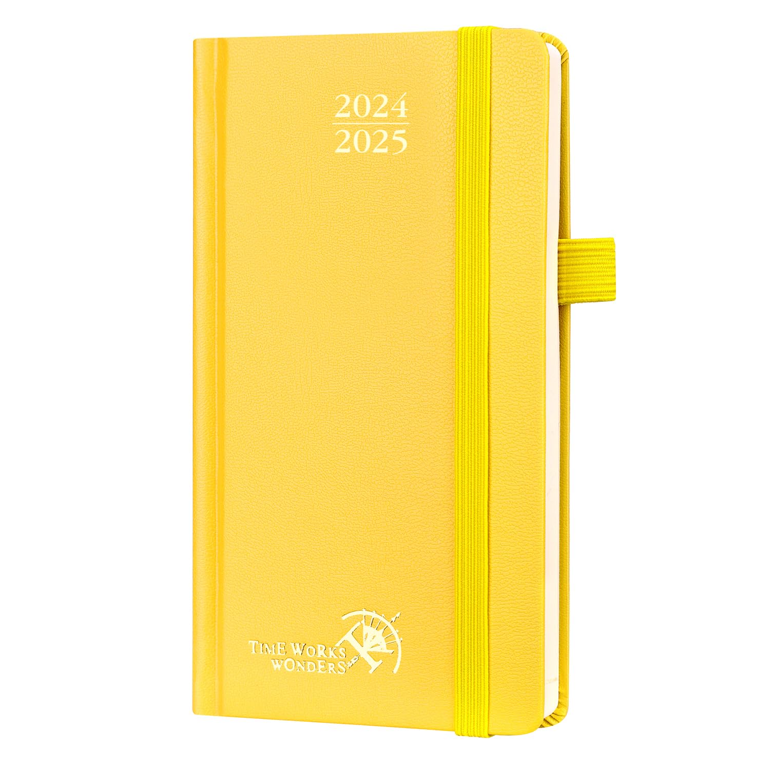 POPRUN 2025 Pocket Planner - 16.5 x 9 cm August 2024 to December 2025 | 17-Month Weekly School Planner with Hard Cover & Time Slots | 80 g/m² Certified Paper - Light Yellow | Perfect for Students, Professionals & Daily Organization