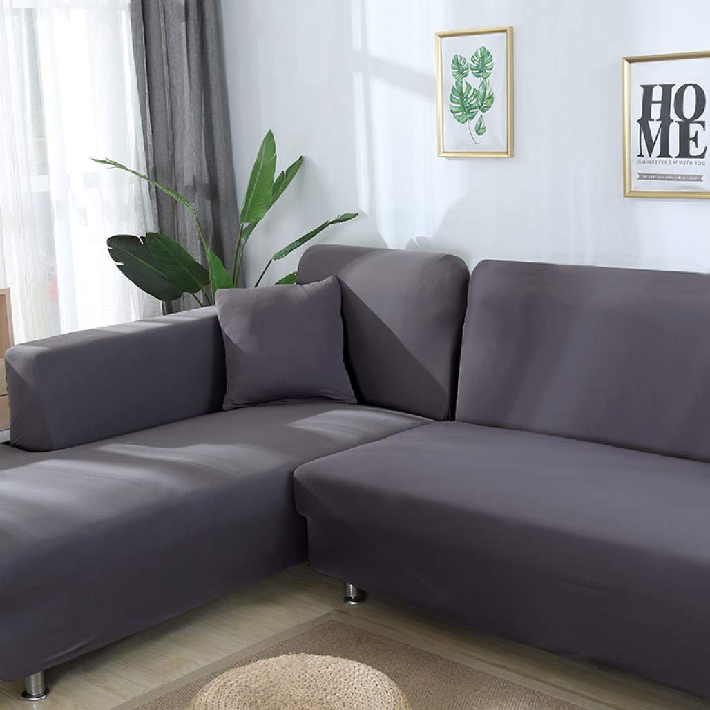 YURASIKU 2-Piece L-Shaped Sectional Sofa Cover Set - Stretchable Elastic Slipcover for Corner Couches, Burgundy Red - Perfect for Living Room, Family Room & Home Theater Furniture Protection