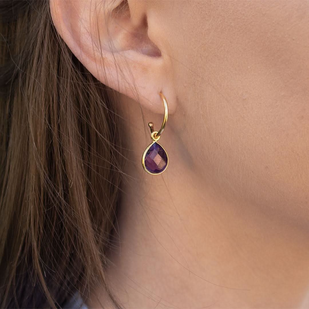Amethyst Hoop Earrings for Women - 14K Rose Gold February Birthstone Jewelry - Perfect Gift for Valentine's Day, Anniversary & Special Occasions