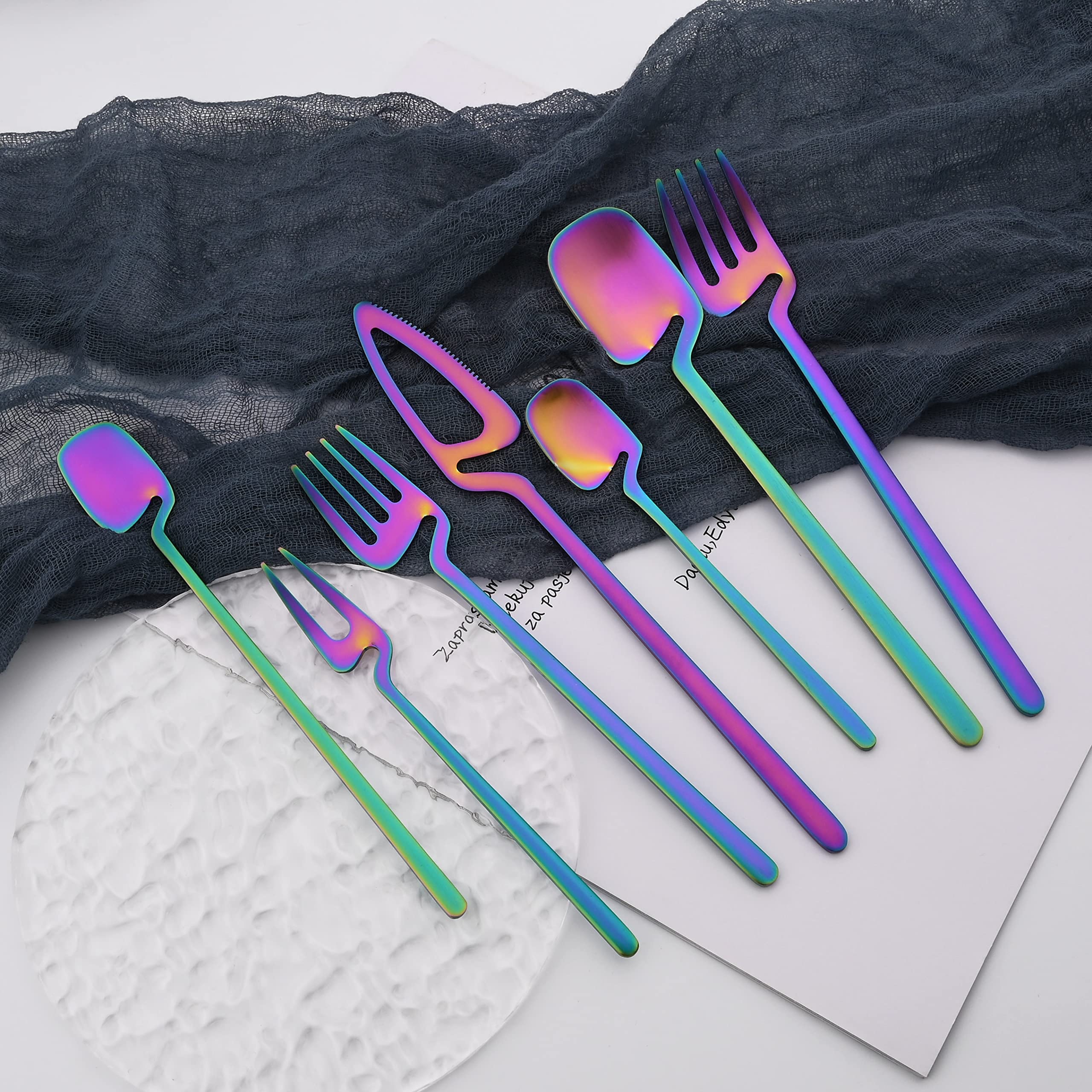 8-Piece Stainless Steel Dessert Forks Set - Matte Rainbow Small Appetizer Forks (5.7 Inch) for Fruit, Cake, Cocktails - Reusable for Home, Hotel, Restaurant & Party Entertaining | Elegant Table Setting for Weddings, Brunches & Dessert Tastings