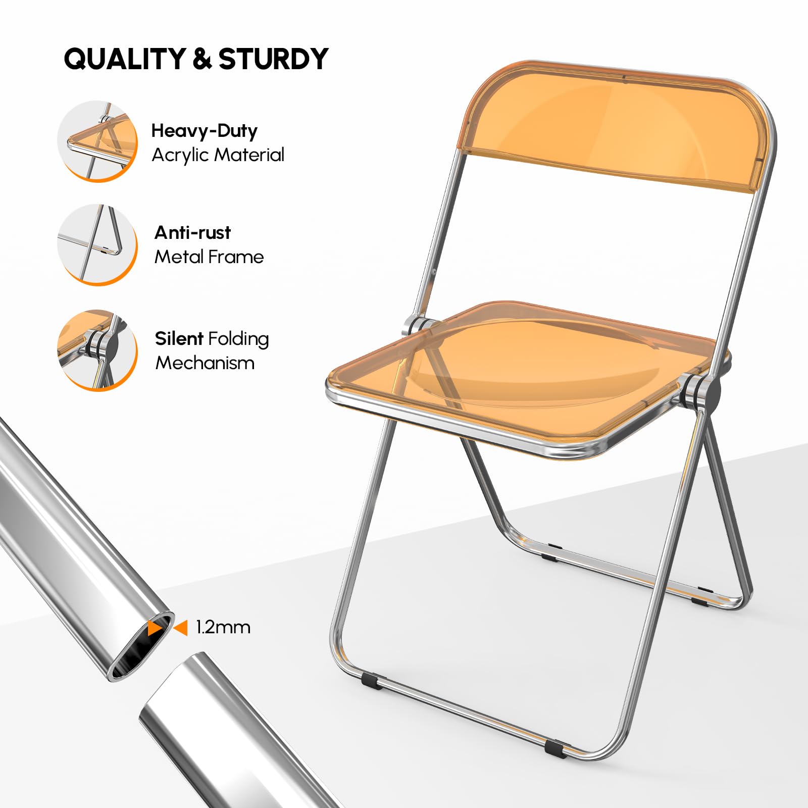 VINGLI 2 Pack Clear Acrylic Folding Chairs - Stackable Plastic Chairs with Metal Chrome Frame, 350 lbs Weight Capacity - Perfect for Patio, Wedding, Banquet & Outdoor Events