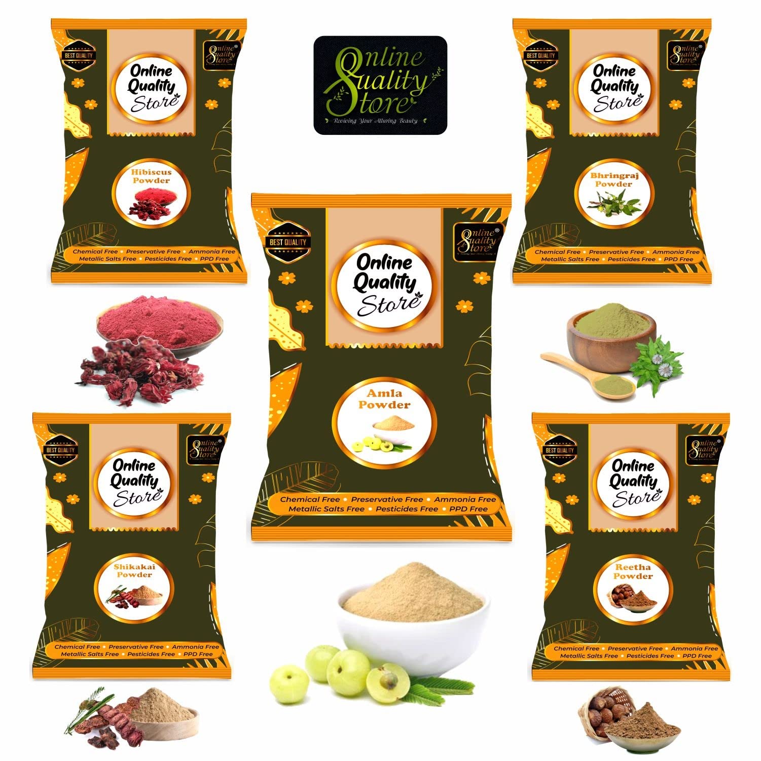 Organic Amla, Reetha, Shikakai, Bhringraj & Hibiscus Hair Powder Combo - 1400g Ayurvedic Hair Mask for Dry, Frizzy & Damaged Hair | Natural Hair Growth Treatment | DIY Hair Pack for Smooth & Shiny Hair | Perfect for Home Hair Care Routine & Spa Treatments