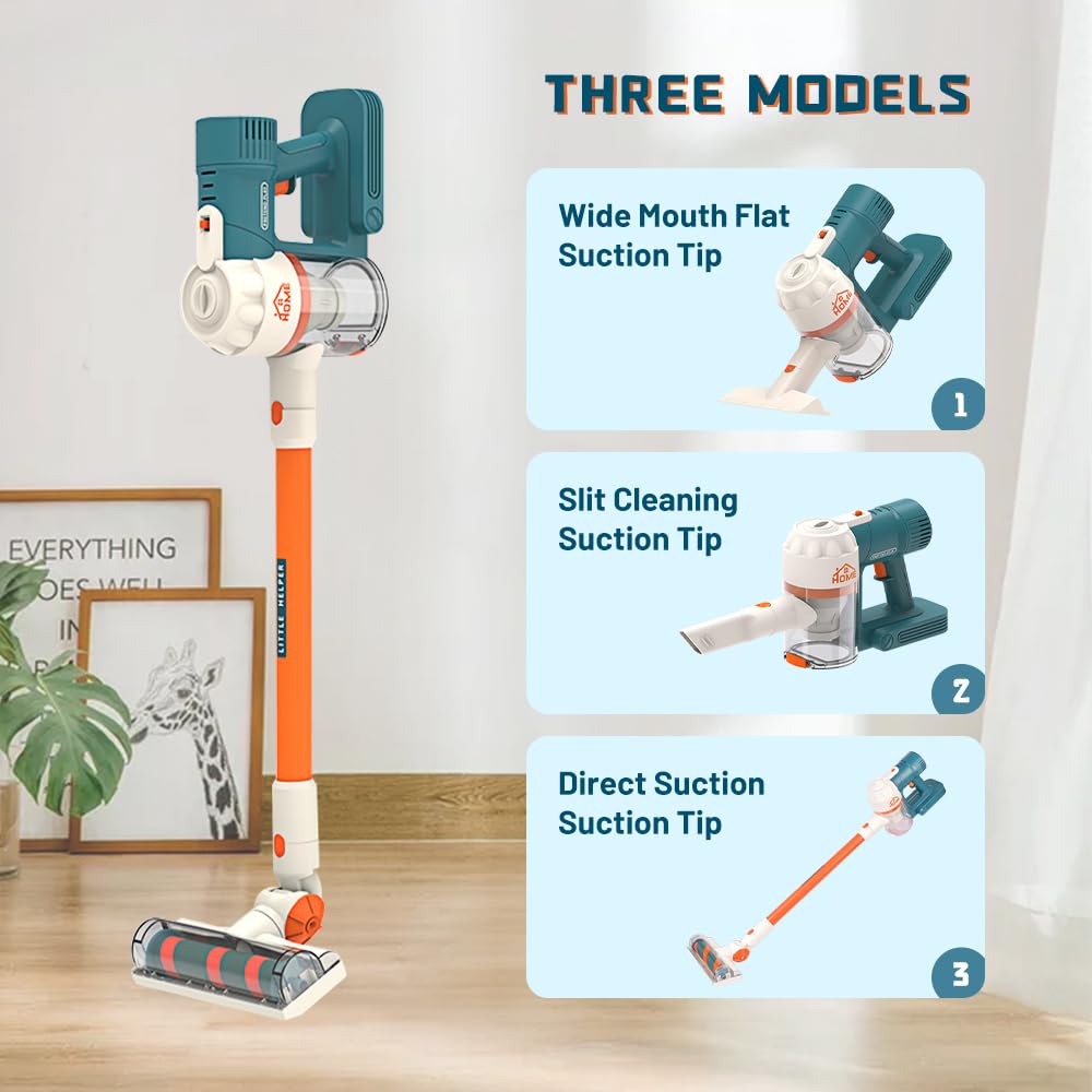 3-in-1 Kids Vacuum Cleaner Toy Set with Real Suction - Functional Toddler Cleaning Toy for Ages 3+ - Pretend Play Housekeeping Set for Early Childhood Development & Role Play Fun