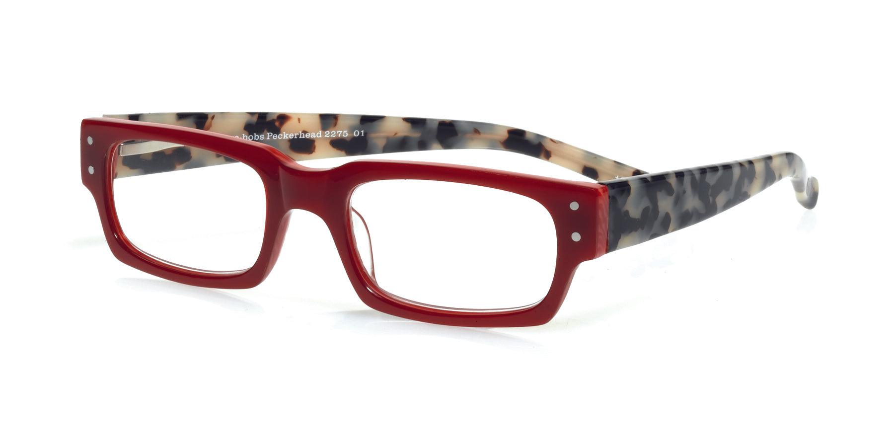 Peckerhead Color 01 Red Front with Black & White Tortoise Temples - Stylish Unisex Eyeglasses for Men & Women - Perfect for Reading, Fashion, and Everyday Wear