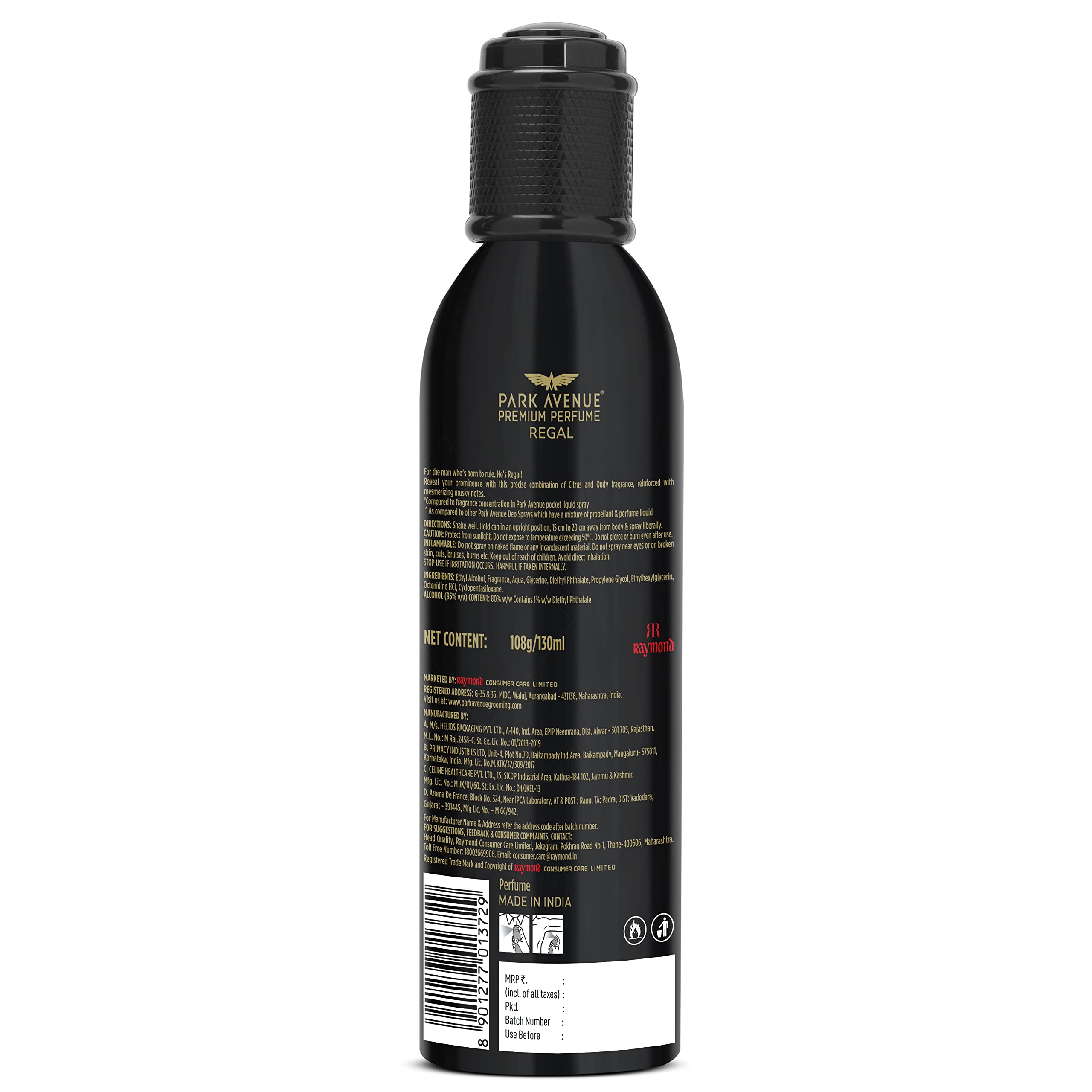 Park Avenue Men Regal No Gas Premium Perfume - Long Lasting Citrus Fragrance Spray (130ml) for Work, Date & Special Occasions | Pack of 1