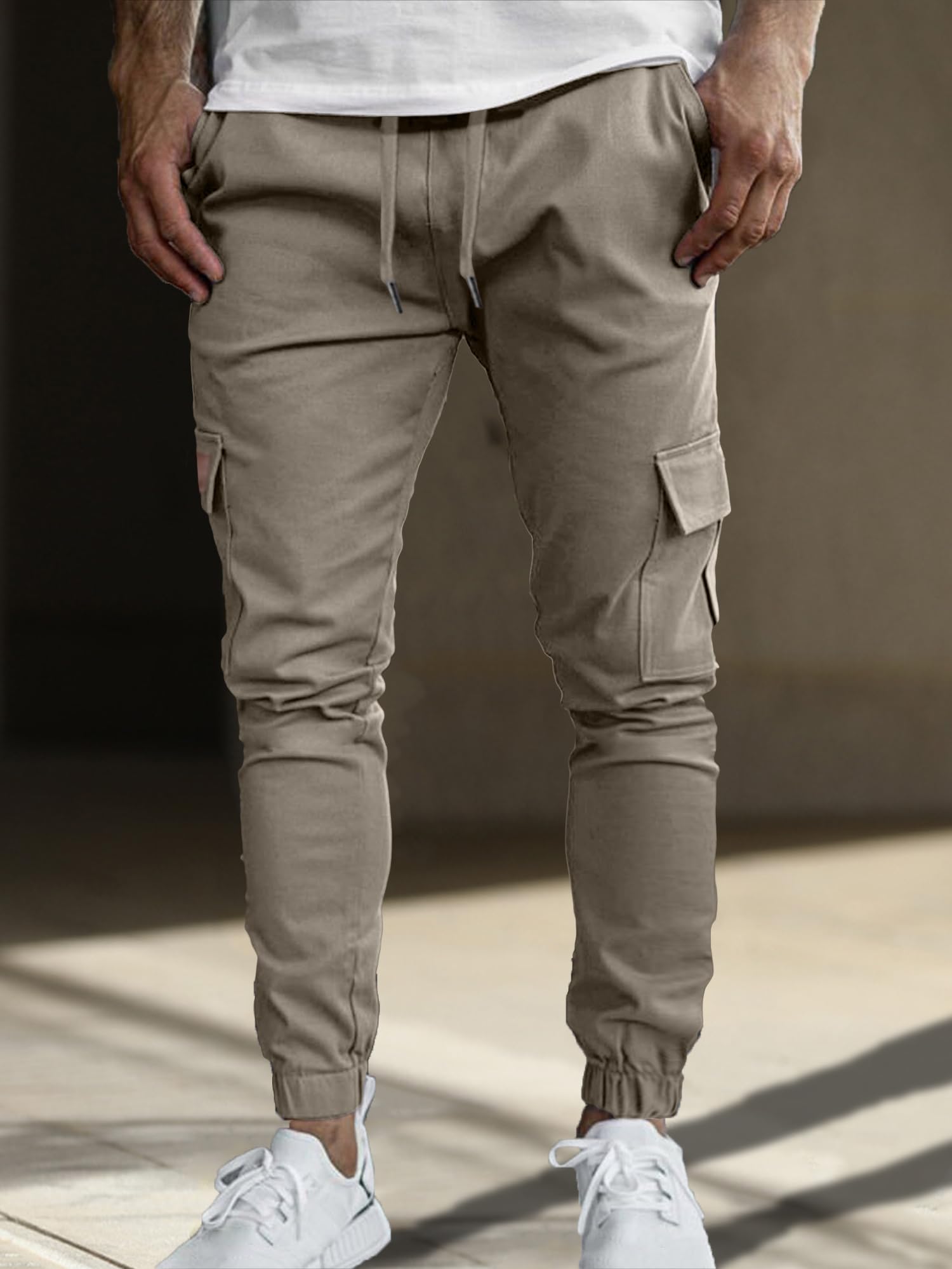 Comdecevis Men's Cargo Pants - Cotton Casual Joggers with 6 Pockets, Drawstring Waist, Twill Fabric for Hiking, Outdoor Activities & Workout | Perfect for Gym, Travel and Streetwear Fashion