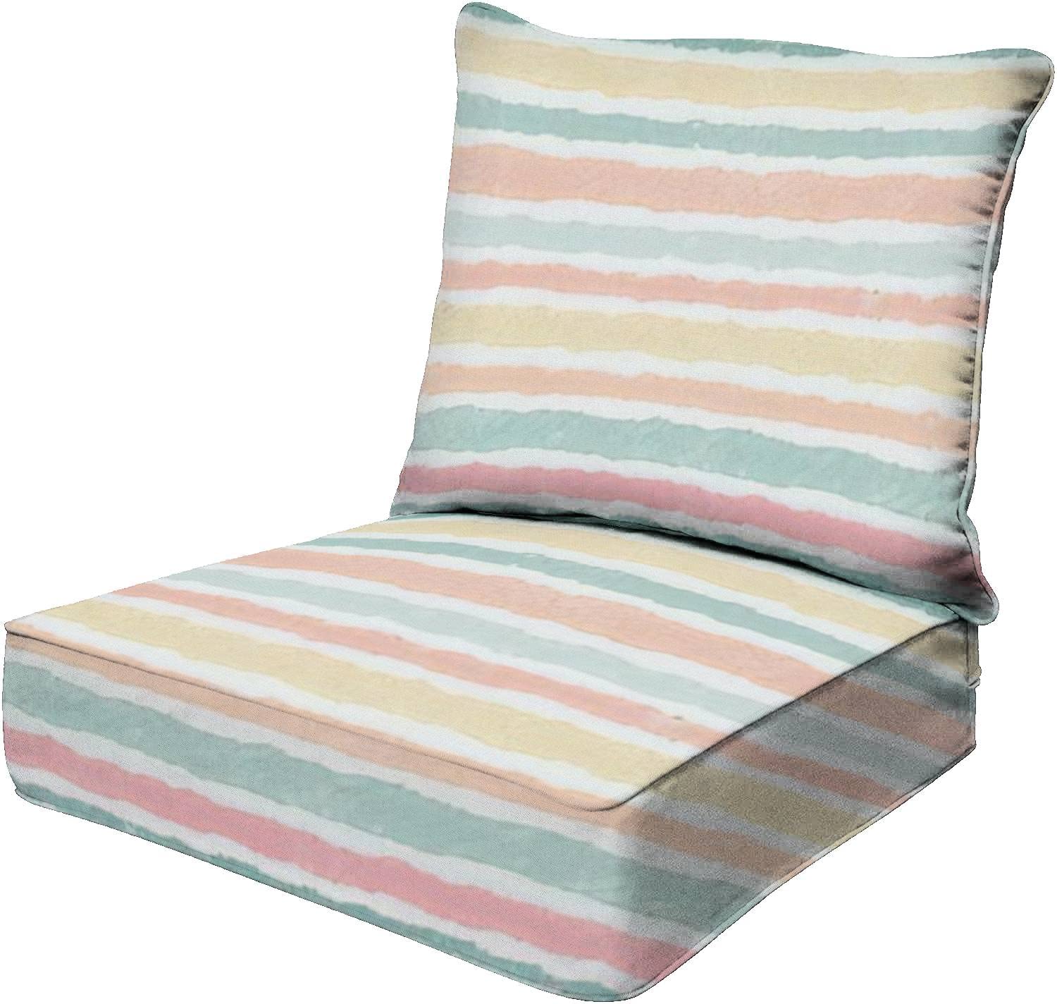 Hand-Painted Ink Brush Strokes Deep Seat Cushions - Trendy Blue Orange Pink White Outdoor Indoor Patio Furniture Replacement Cushions - Perfect for Poolside Lounging, Garden Chairs & Sofa Seating Upgrade