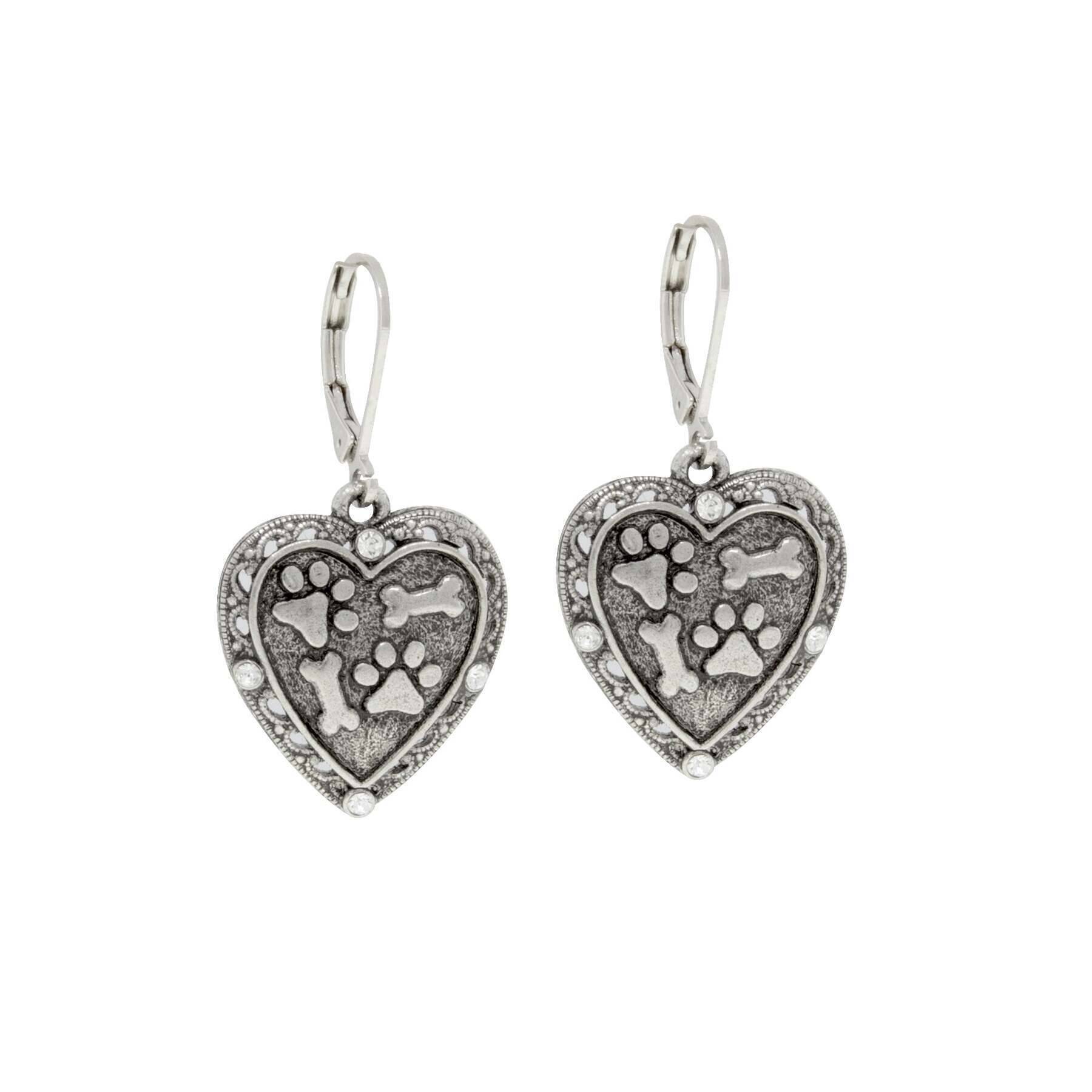 1928 Jewelry Heart Paws and Bones Drop Earrings - Vintage Dangle Earrings for Women - Perfect for Valentine's Day, Anniversary Gifts and Everyday Wear