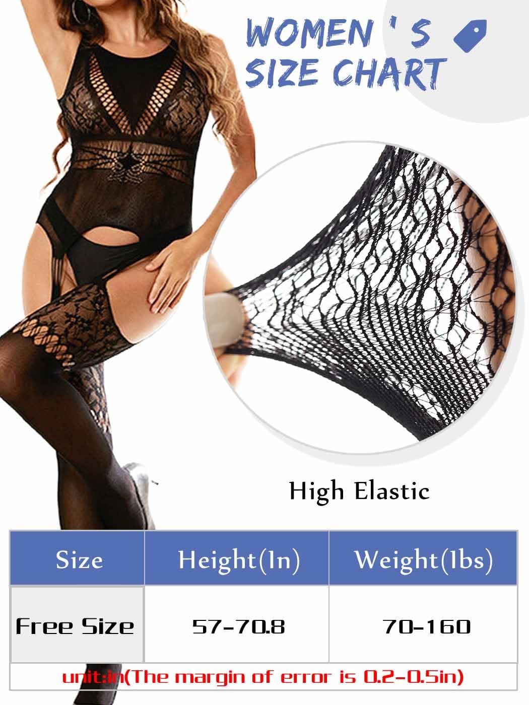 Barode Women's Sexy Lingerie Bodystockings - Fishnet Mesh Bodysuit with Lace Trim, Tight Nightwear for Romantic Evenings & Boudoir Photography (Size D)