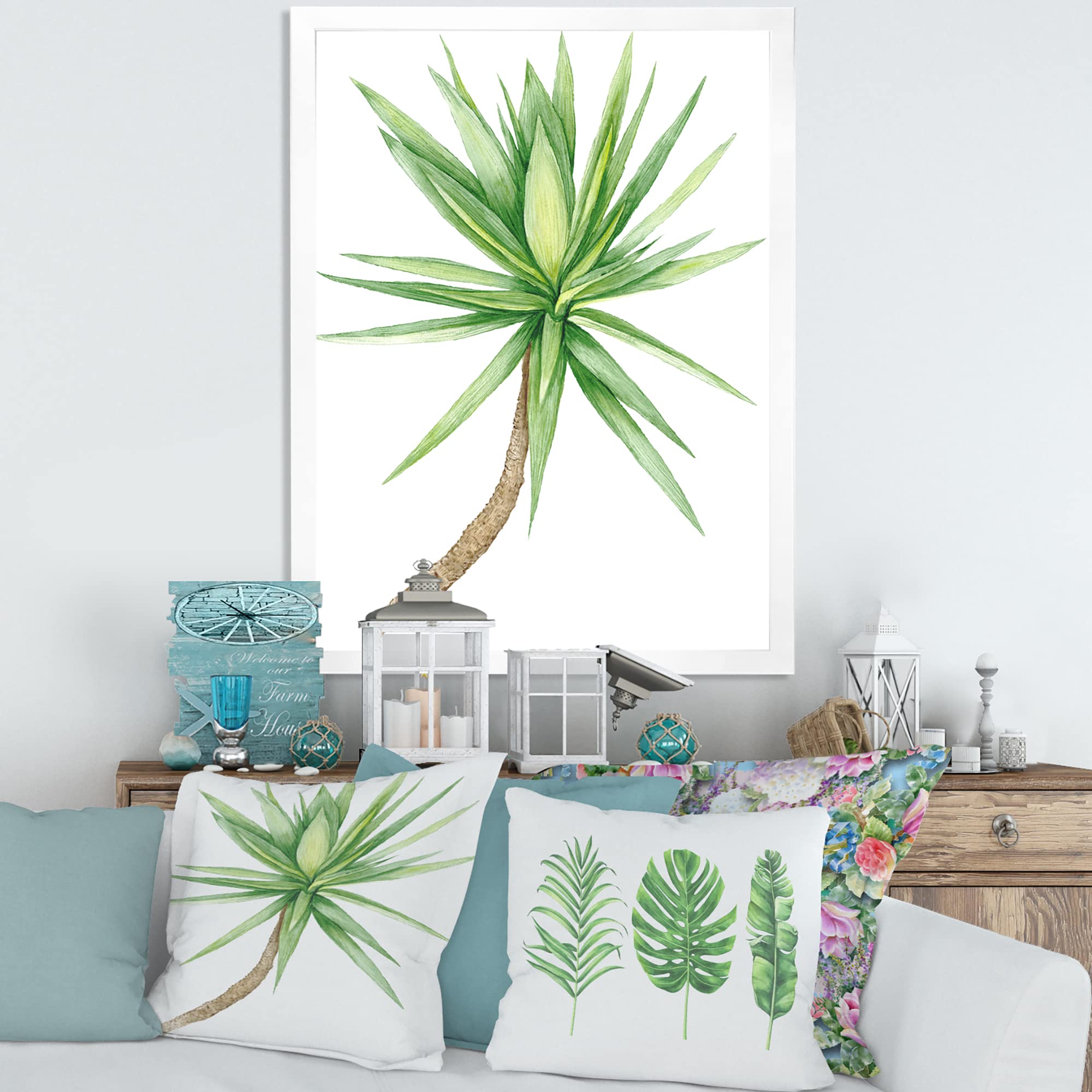Yucca Tree Traditional Framed Wall Art - Handcrafted Desert Plant Painting - Perfect for Living Room, Bedroom & Office Decor