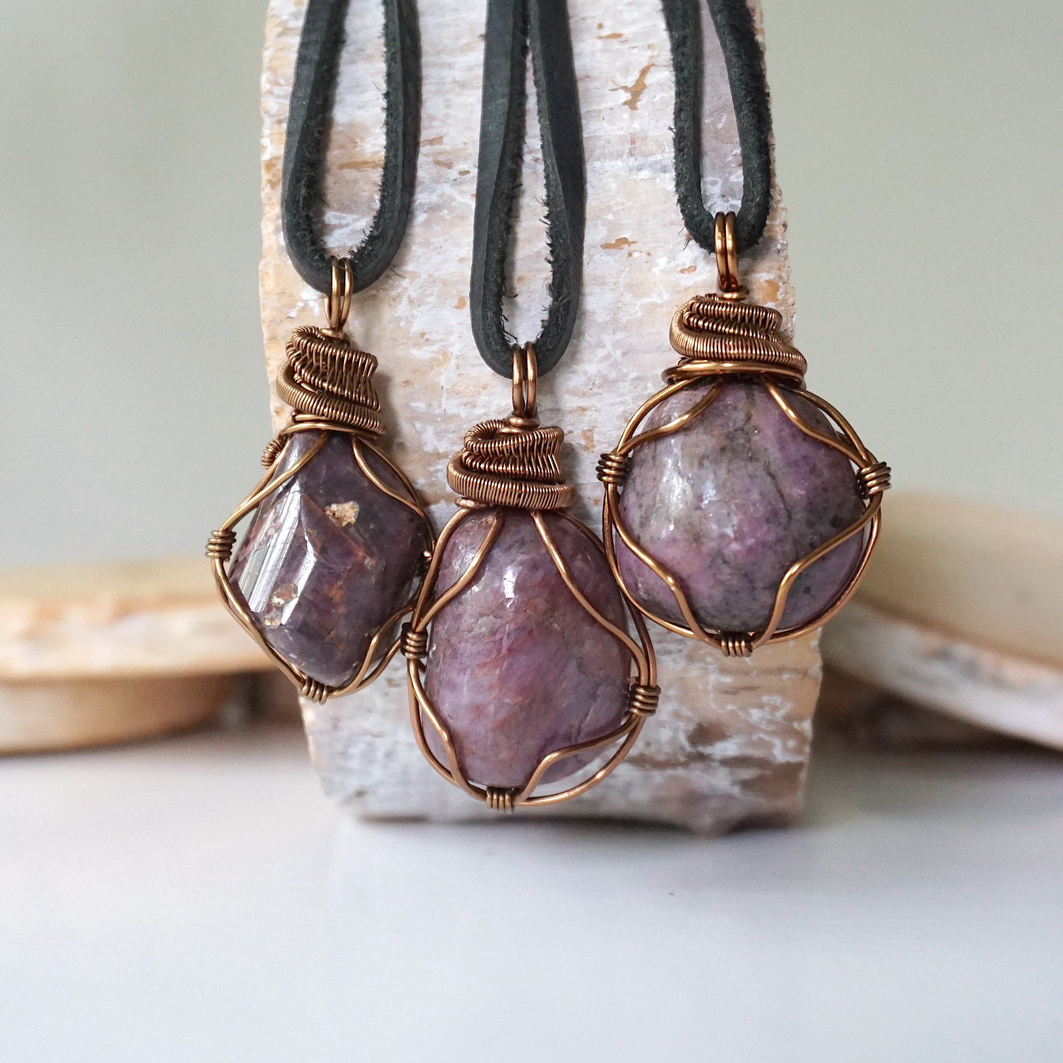 Antique Bronze Men's Ruby Pendant Necklace with Black Leather Cord - Perfect for Gifts, Weddings & Everyday Wear