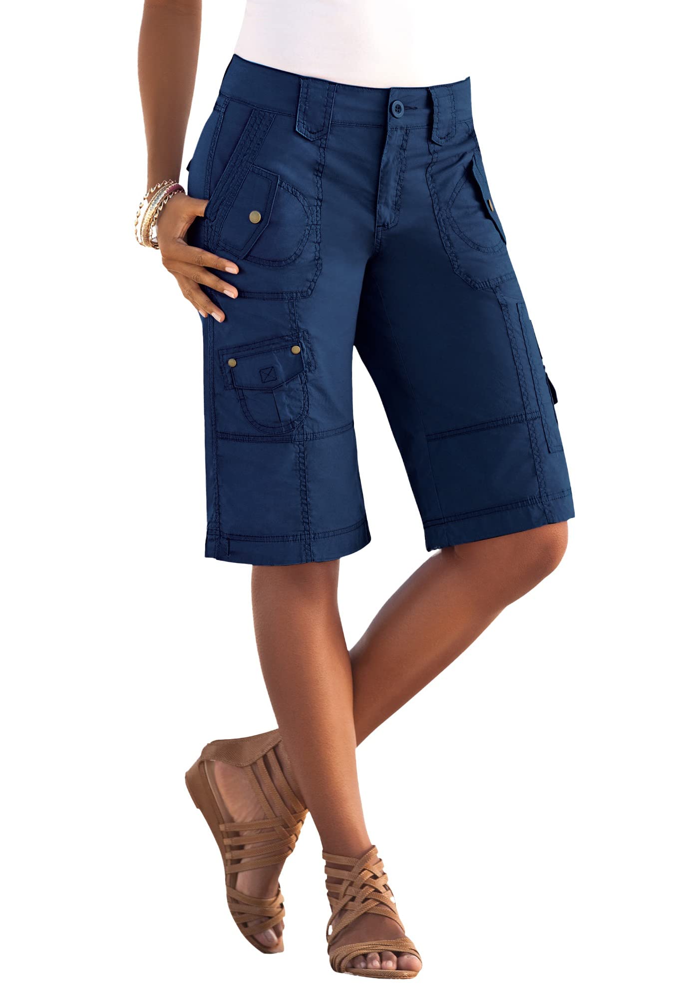 Roaman's Women's Plus Size Cargo Shorts - Stretch Comfort Fit Pockets Casual Summer Shorts for Outdoor Activities, Travel & Hiking