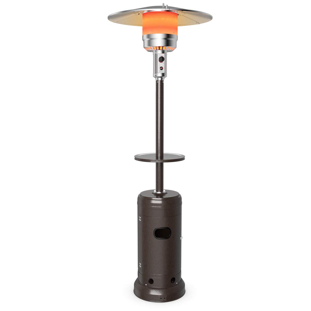 Tangkula 48,000 BTU Outdoor Propane Patio Heater with Wheels & Tabletop Shelf - Stainless Steel Burner, Auto Shut Off & Tip-Over Protection - Portable Backyard Heater for Deck, Garden, Restaurant & Camping Use