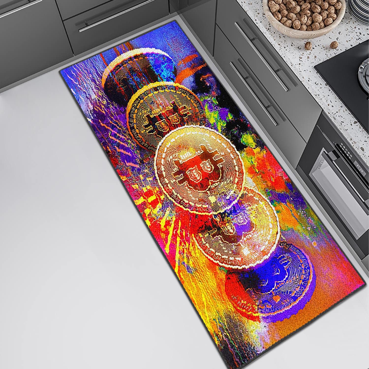 GUBIYU Bitcoin Coin Rug - Non-Slip Entryway Mat for Living Room, Bedroom, Bathroom & Laundry Room - Cryptocurrency Themed Decor for Home & Office - Perfect for Mudrooms, Hallways & Washroom Entrances