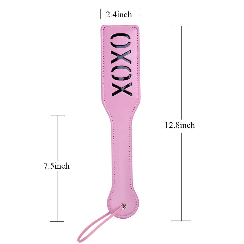 XOXO Spanking Paddle for Adults - 12.8 Inch BDSM Faux Leather Spanking Toy in Pink | Sensual Play, Couples Bonding & Kinky Fun for Bedroom Use