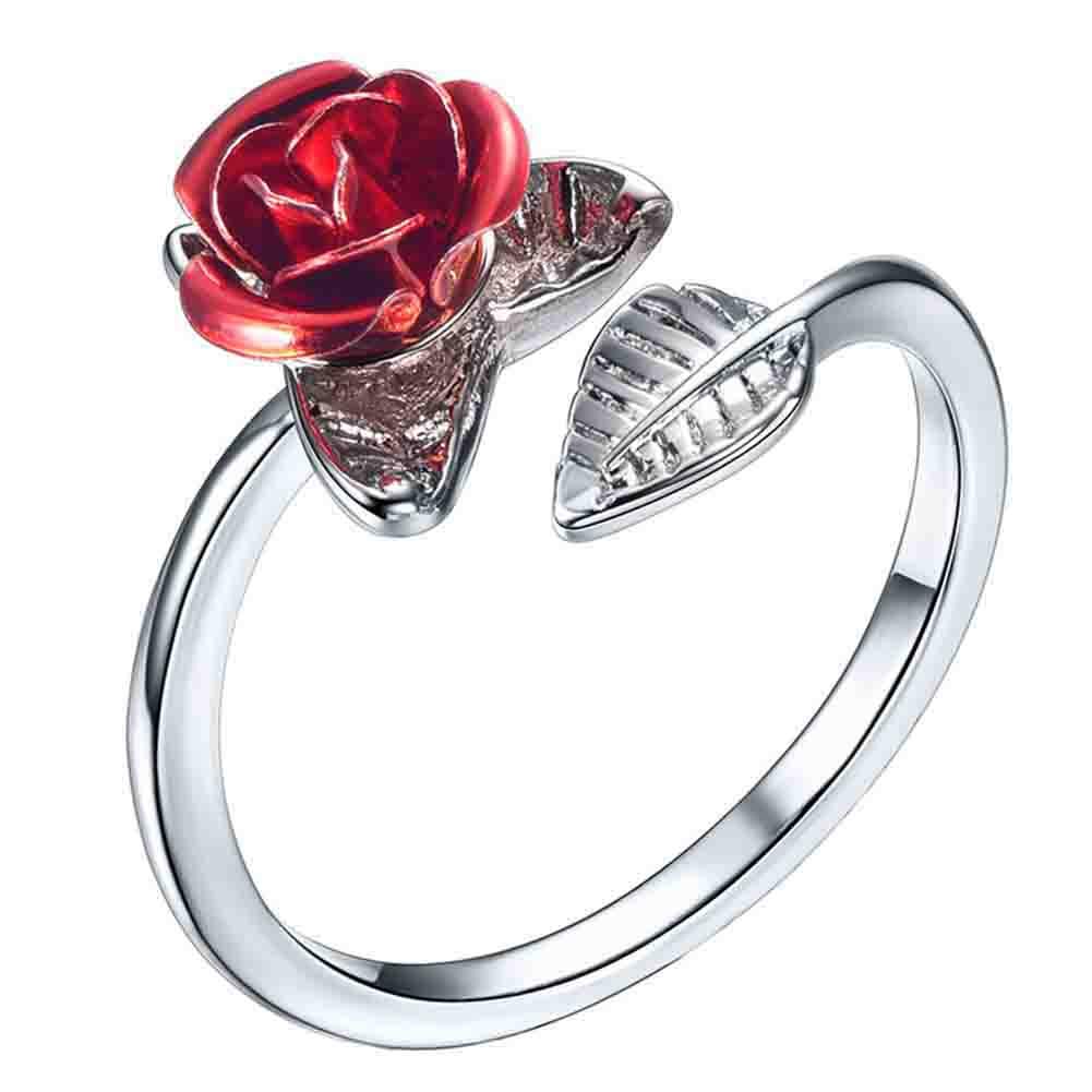 Exquisite Rose Flower Open Adjustable Ring for Women - Silver Love Wedding Engagement Jewelry Gift | Perfect for Valentine's Day, Anniversaries & Romantic Occasions