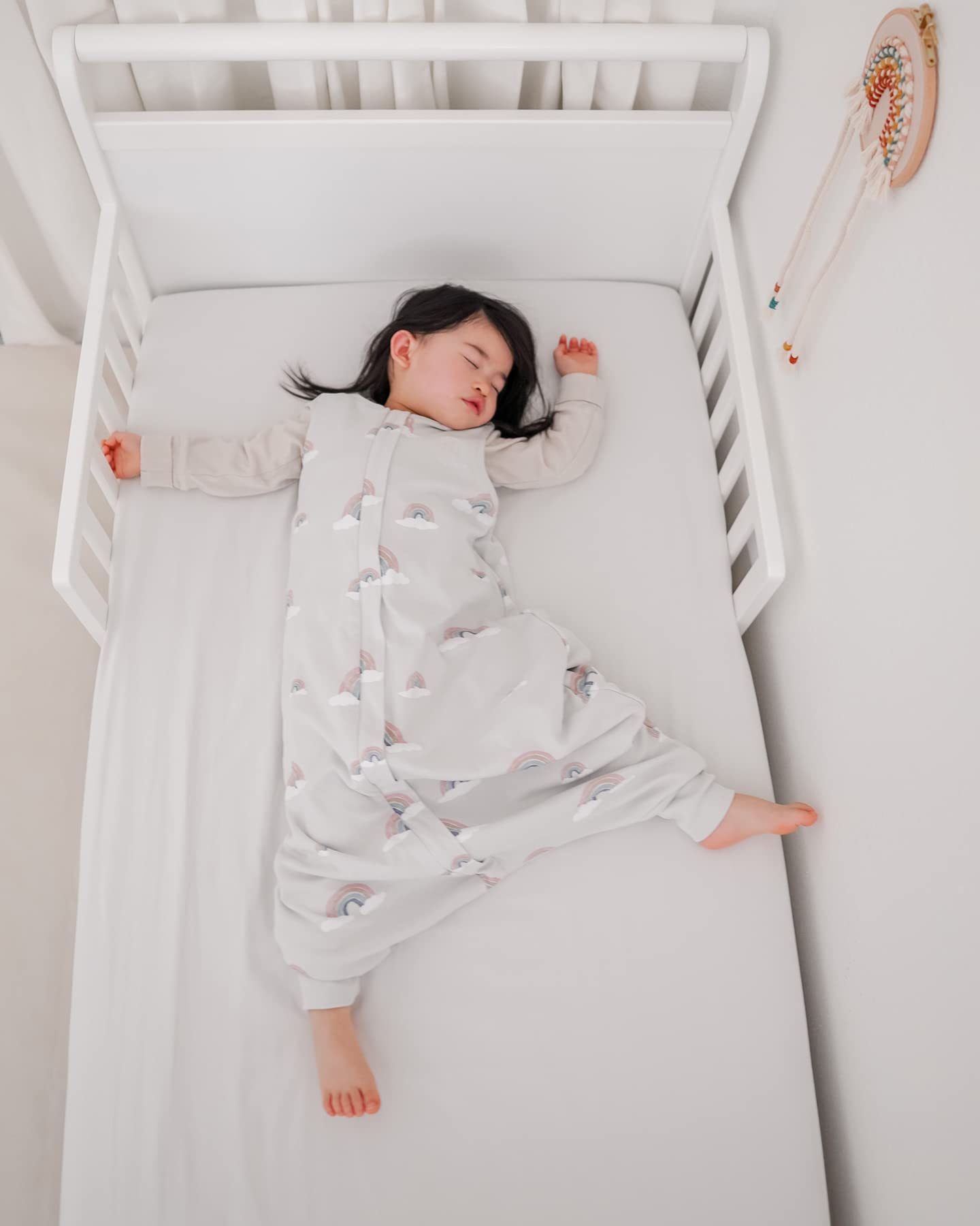 Woolino 4 Season Baby Sleep Sack with Feet Opening - Merino Wool & Organic Cotton Toddler Sleeping Bag for 3-4T Kids | Rainbow Design | Perfect for Nursery, Daycare & Travel