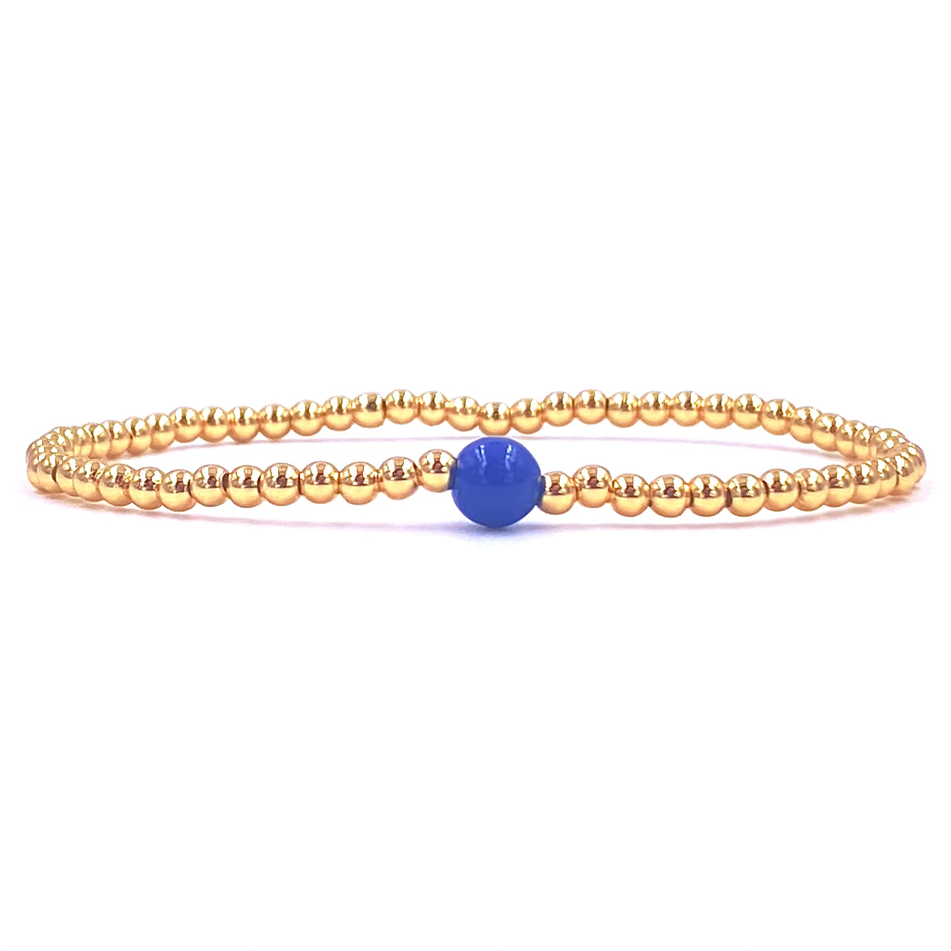 Ashley Gold Stainless Steel 3mm Ball Beaded Stretch Bracelet with Enamel Center - Elegant Jewelry for Women, Perfect for Parties, Weddings & Everyday Wear