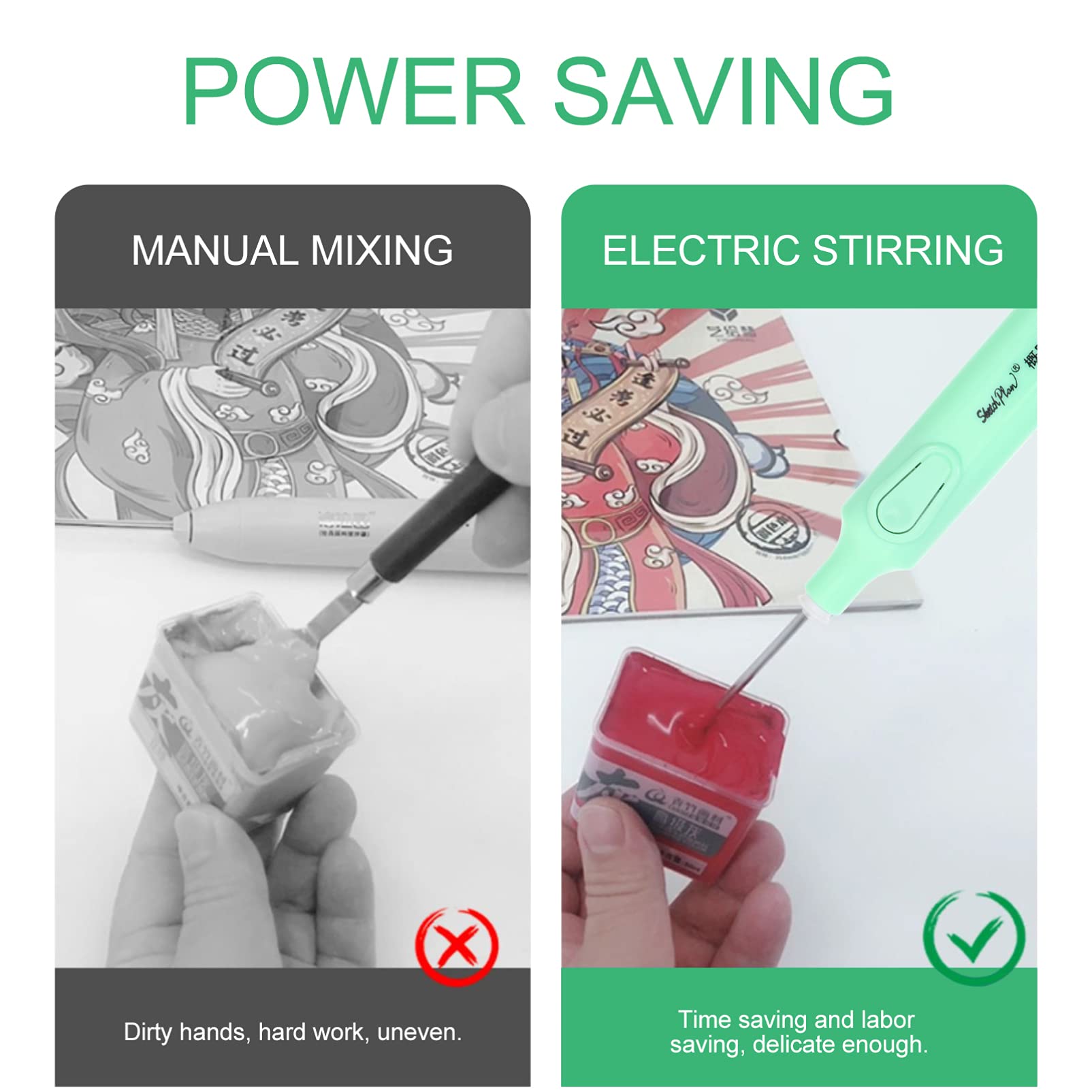 EXCEART Electric Pigment Stirrer Mixer - Portable Paint Mixing Tool for DIY Crafts, Art Gouache Painting & Drawing (1 Set) - Perfect for Artists, Hobbyists & Home Decor Projects