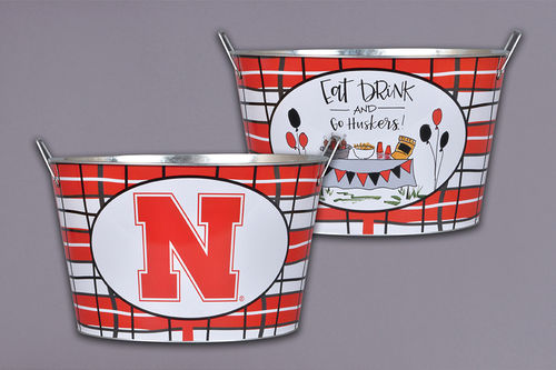 Nebraska Huskers Metal Bucket - Official College Football Fan Gear for Tailgating, Game Day & Home Decor