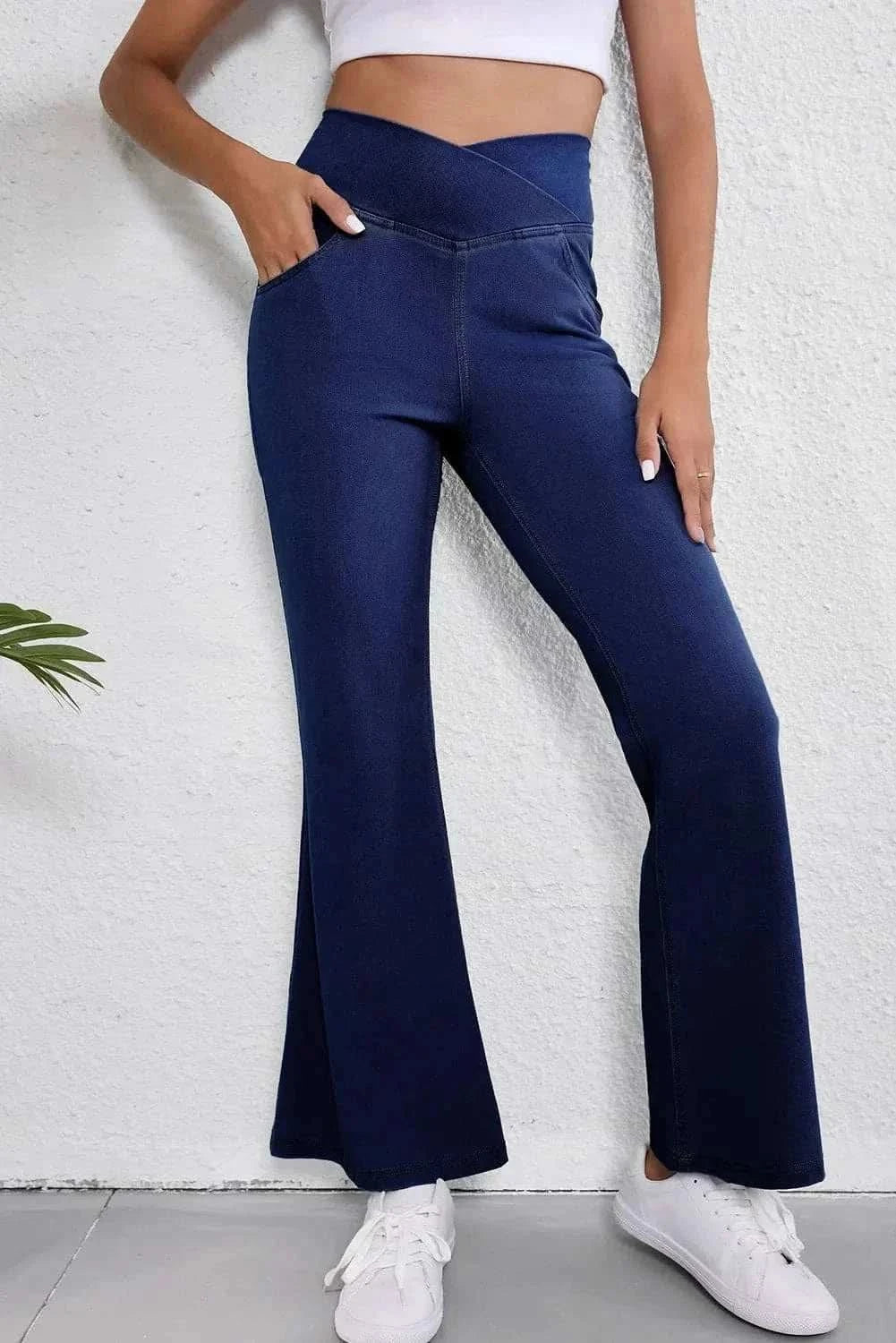 Asymmetric Waist Flare Jeans for Women - High Waisted Bootcut Denim Pants with Stretchy Comfort - Perfect for Casual Outfits, Date Nights & Boho Style