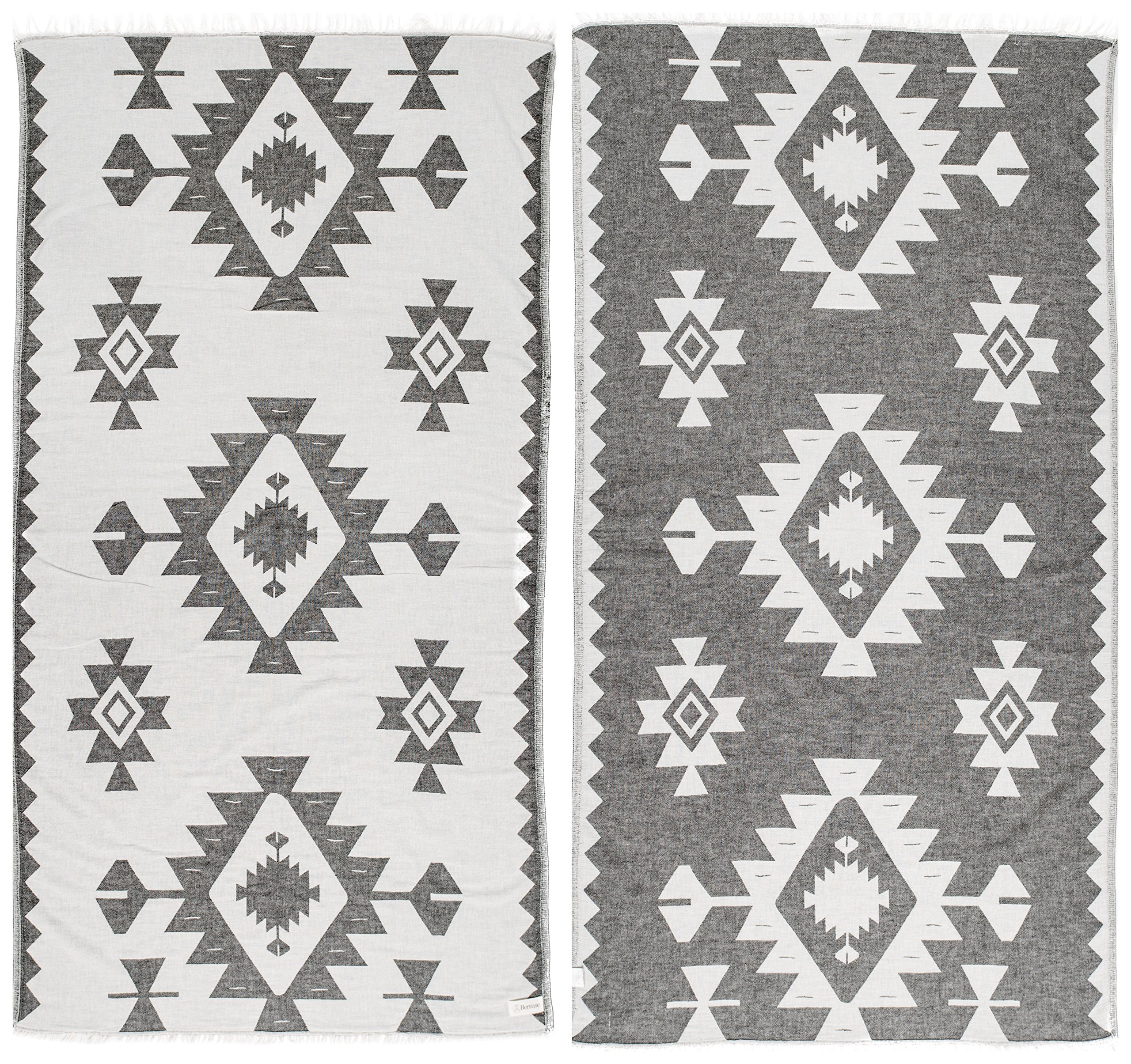 Bersuse 100% Cotton Palenque Turkish Towel - Ultra Absorbent & Quick Dry Beach Towel, Bath Towel, Peshtemal - 37x70 Inches (Set of 3, Black) - Perfect for Pool, Spa, Travel & Yoga