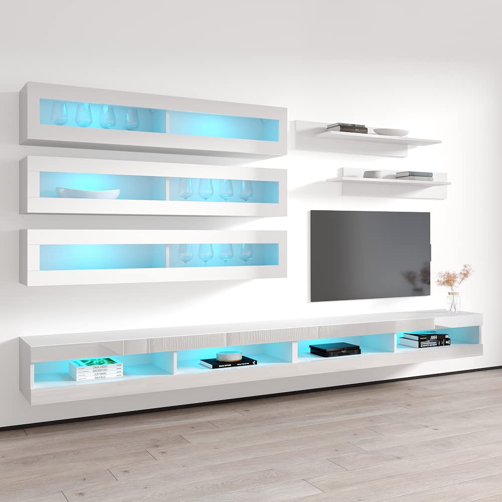 Modern Floating TV Stand with Storage & LED Lights - Wall-Mounted Entertainment Center Console for Bedroom & Living Room - 34