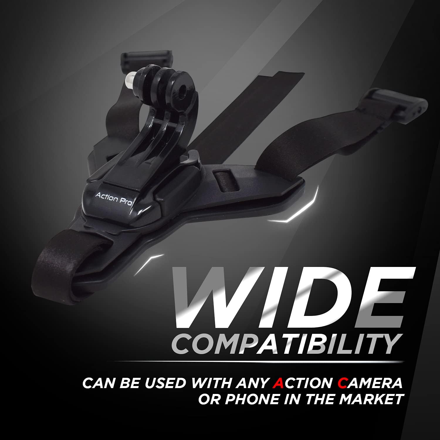 Action Pro™ Universal Helmet Chin Mount Strap for GoPro Hero 12/11/10/9/8/7/6/5/4, SJCAM, DJI Osmo & All Action Cameras - Secure Smartphone Mount for Cycling, Skiing, Motorcycling & Extreme Sports (Black)