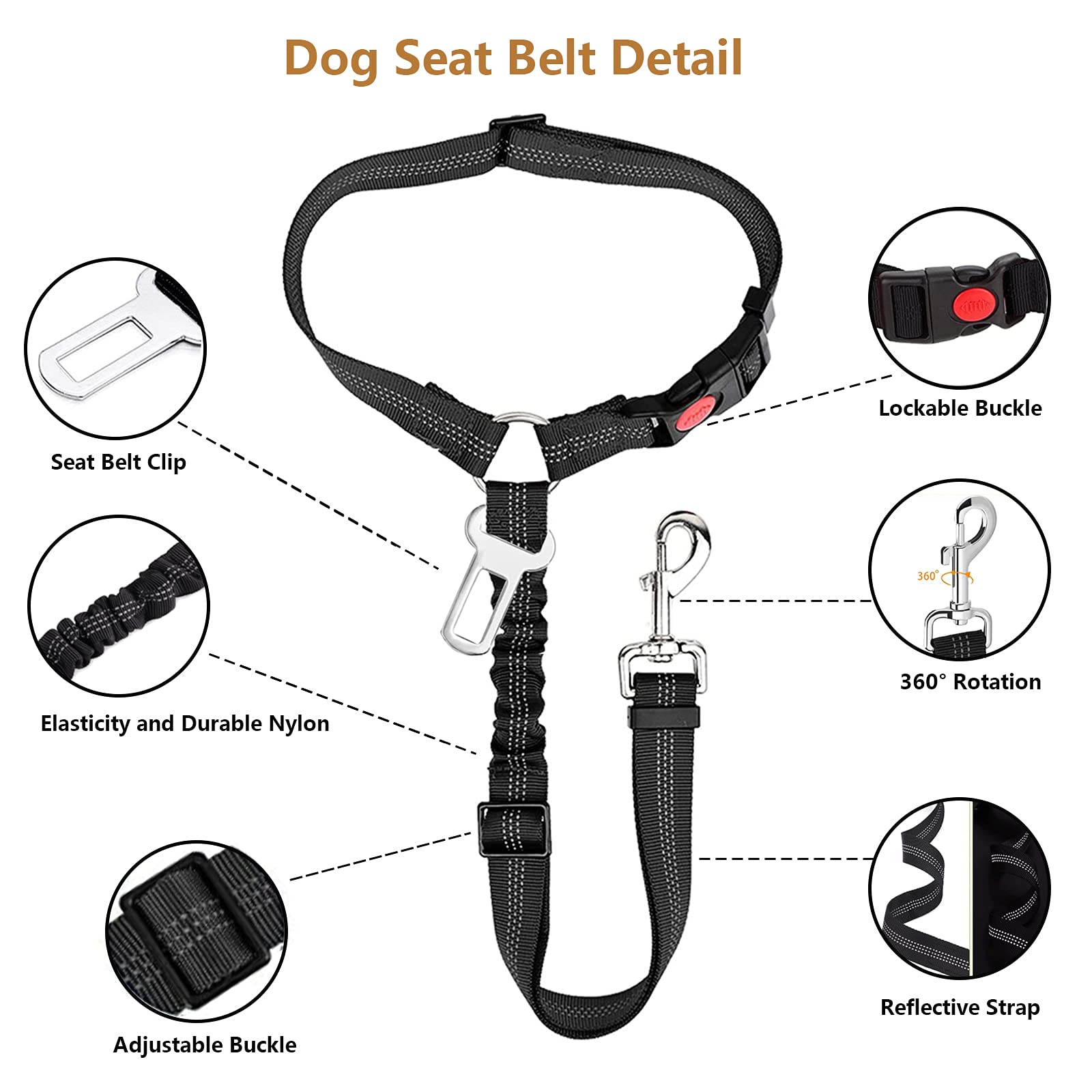 2-in-1 Dog Seat Belt & Headrest Restraint - Adjustable Pet Car Safety Harness with Clip Buckle for Small Medium Large Dogs - Perfect for Road Trips & Daily Commutes with Your Furry Friend